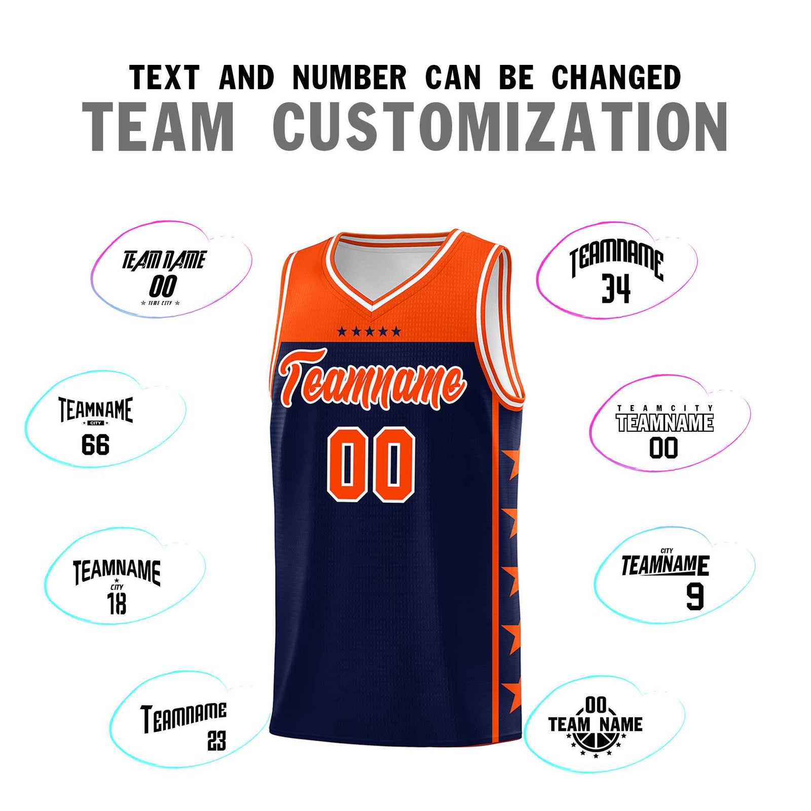 Custom Navy Orange Color Block Sets Sports Uniform Basketball Jersey