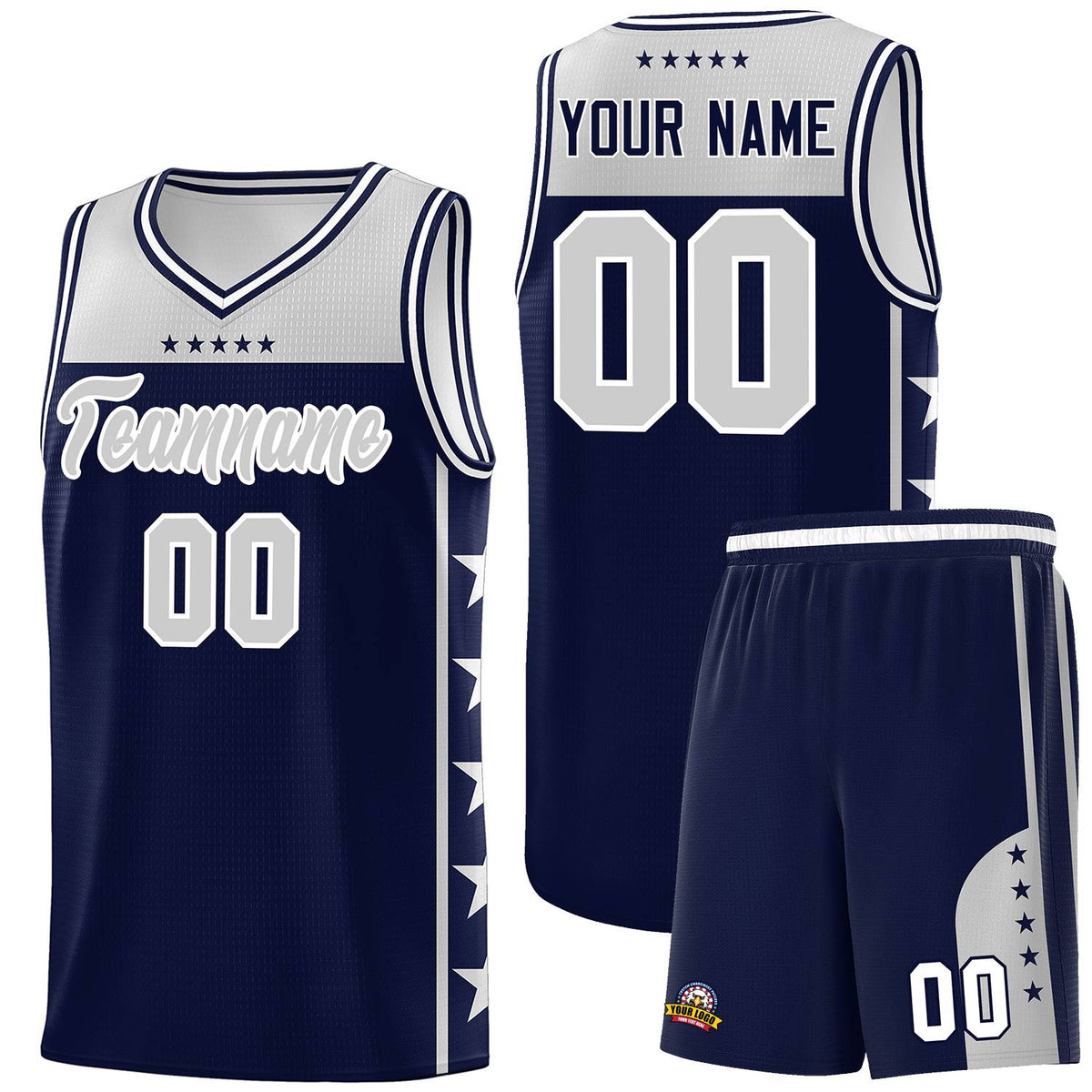 Custom Navy Gray Color Block Sets Sports Uniform Basketball Jersey