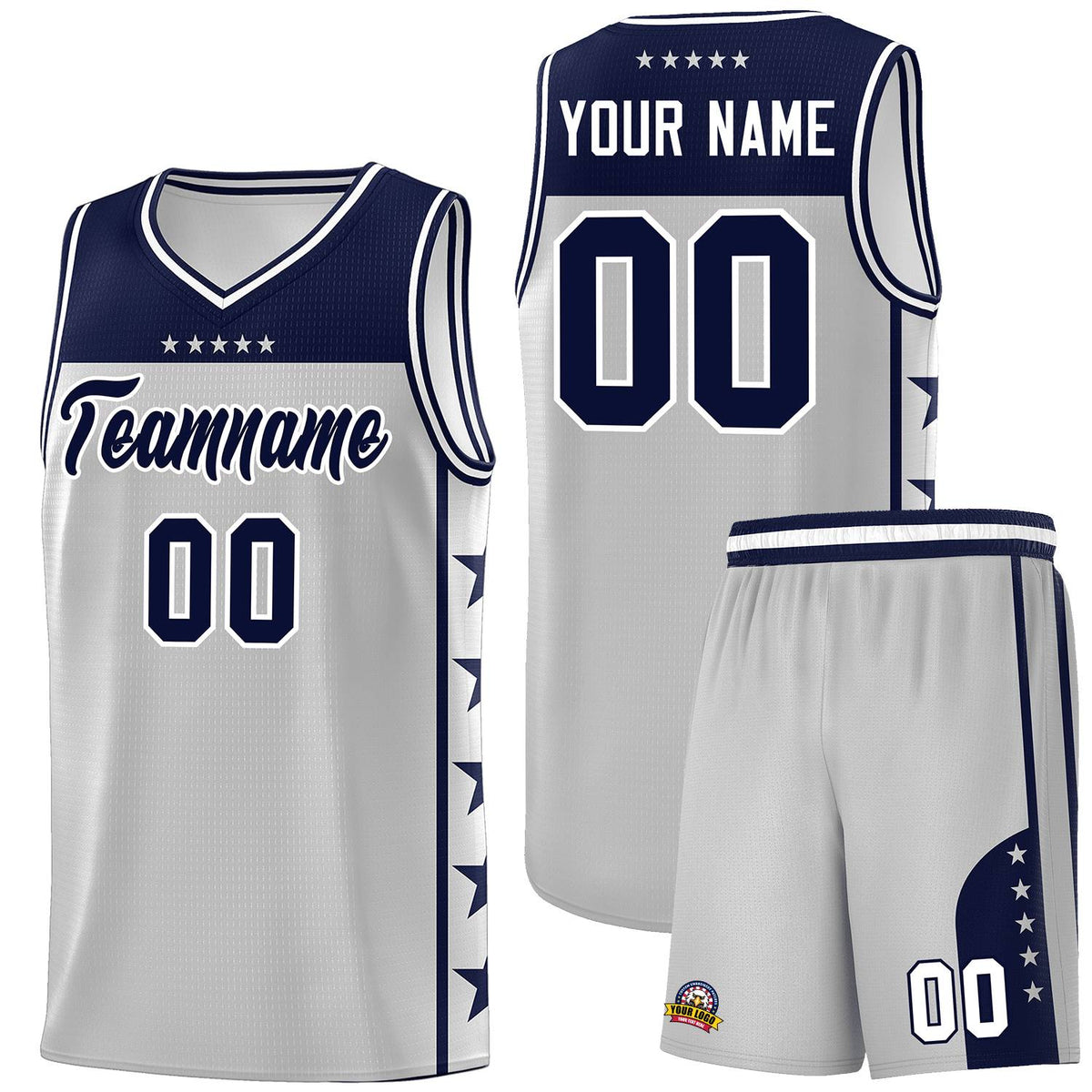 Custom Gray Navy Color Block Sets Sports Uniform Basketball Jersey