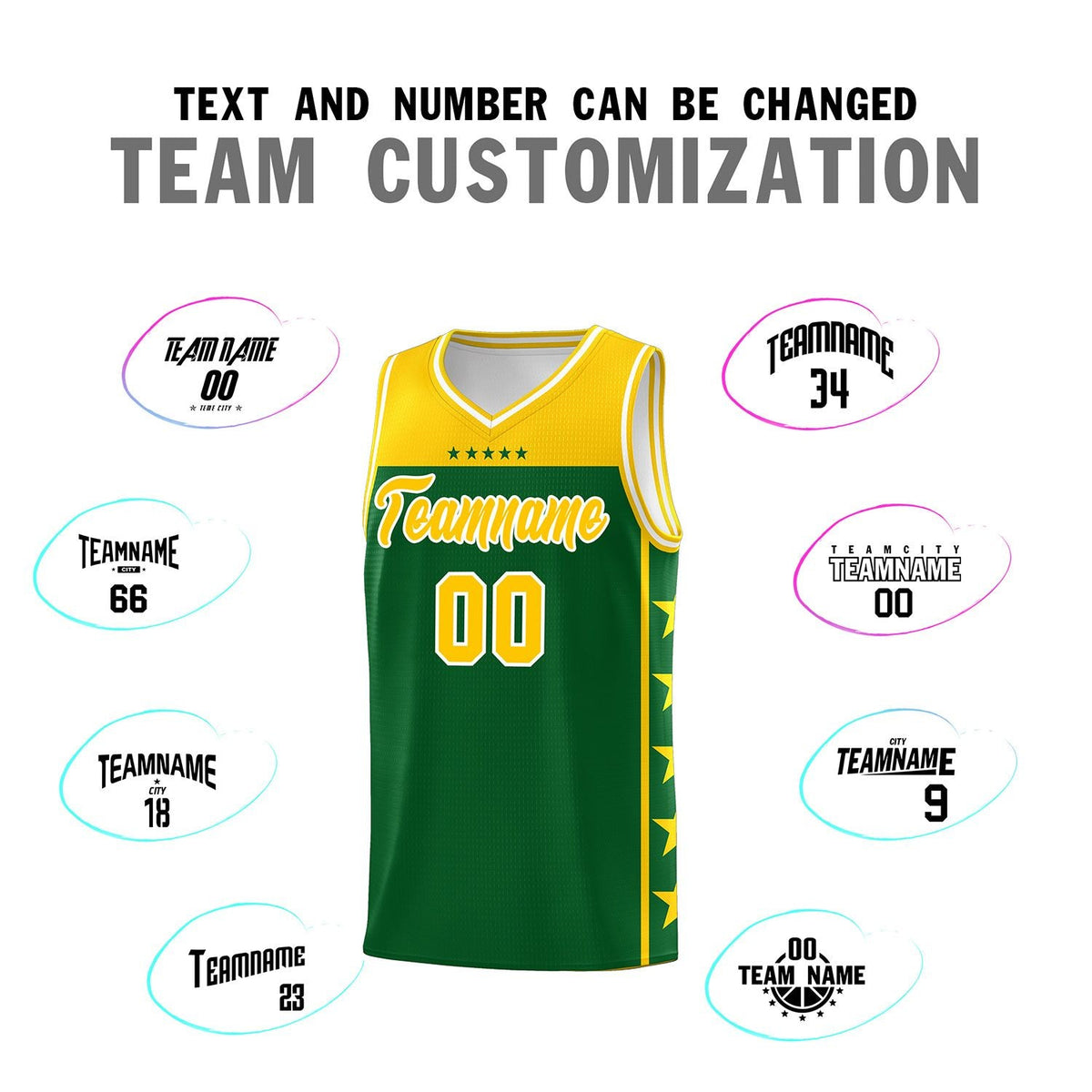 Custom Kelly Green Yellow Color Block Sets Sports Uniform Basketball Jersey