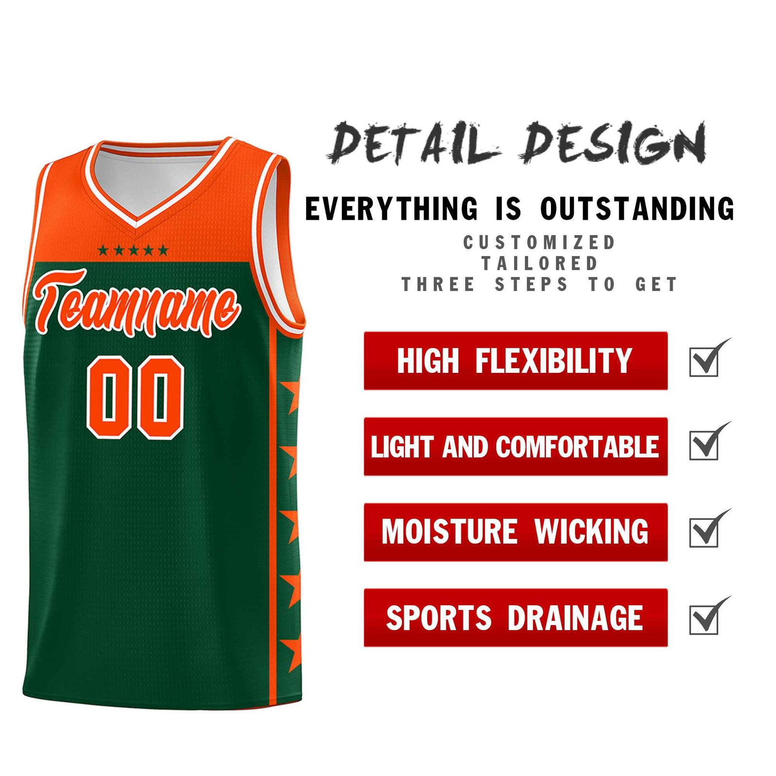 Custom Kelly Green Orange Color Block Sets Sports Uniform Basketball Jersey