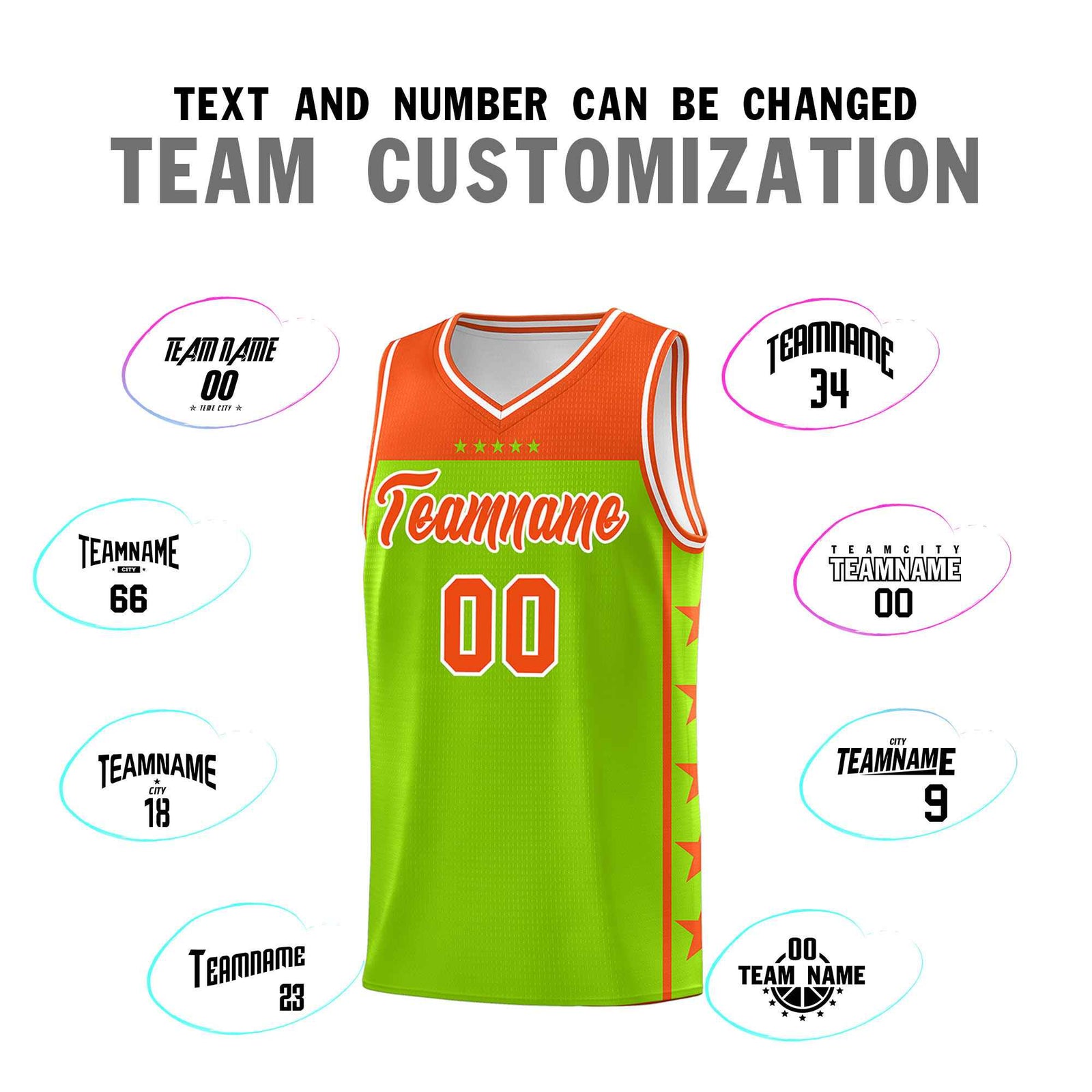 Custom Neon Green Orange Color Block Sets Sports Uniform Basketball Jersey