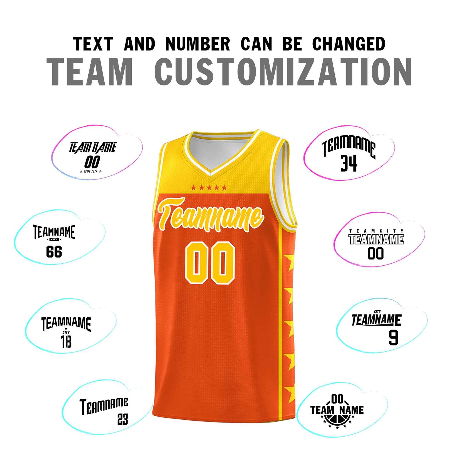Custom Orange Yellow Color Block Sets Sports Uniform Basketball Jersey