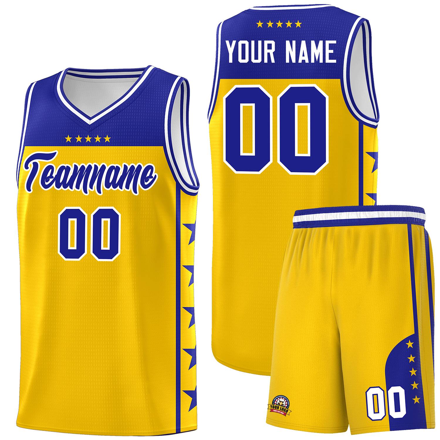 Custom Gold Royal Color Block Sets Sports Uniform Basketball Jersey