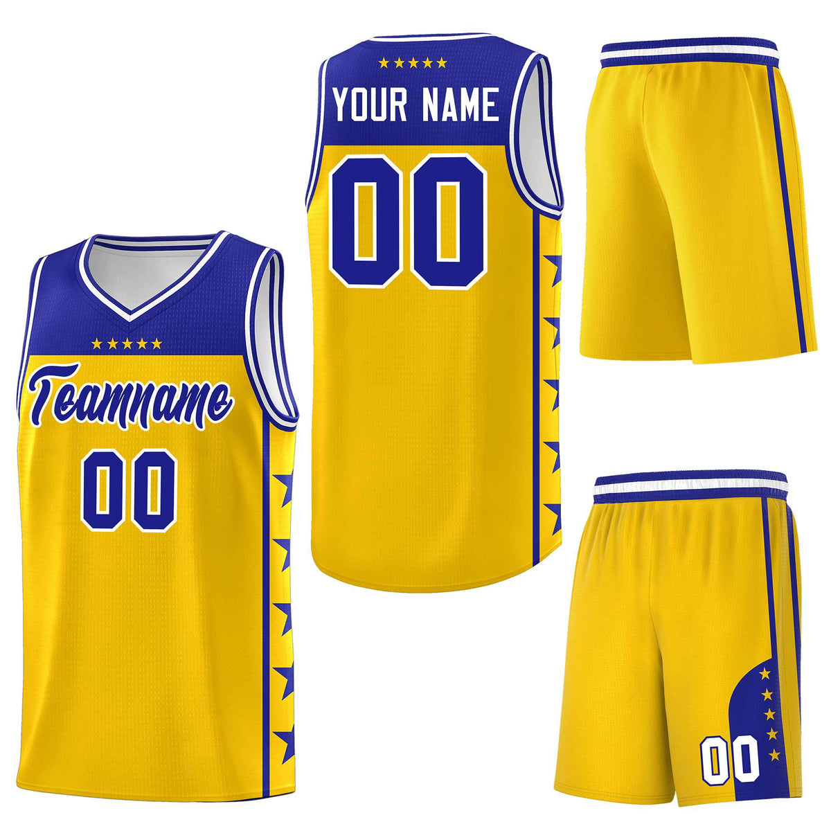 Custom Gold Royal Personalized Star Pattern Sports Uniform Basketball Jersey