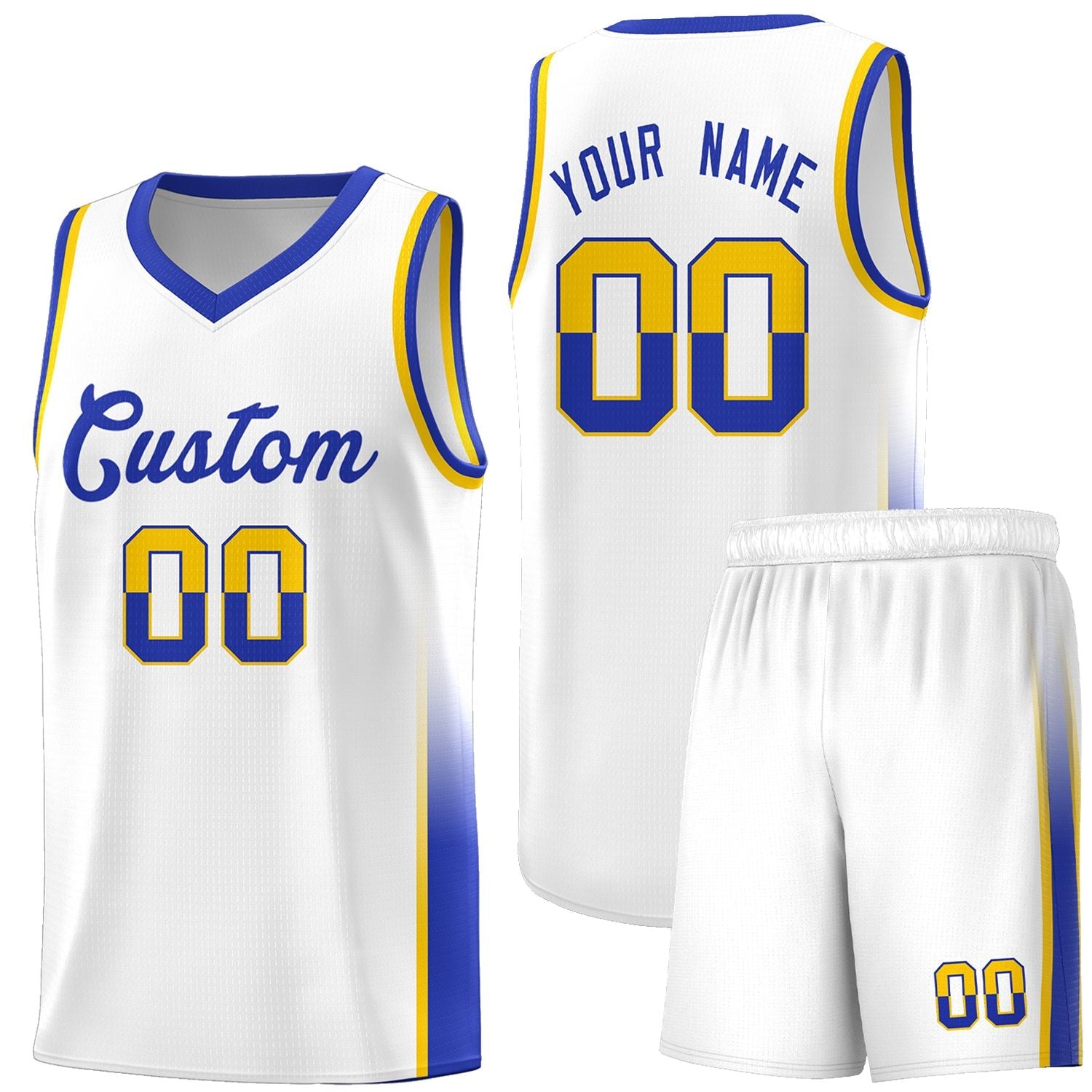 Custom White Gold-Royal Personalized Two Tone Font Sports Uniform Basketball Jersey