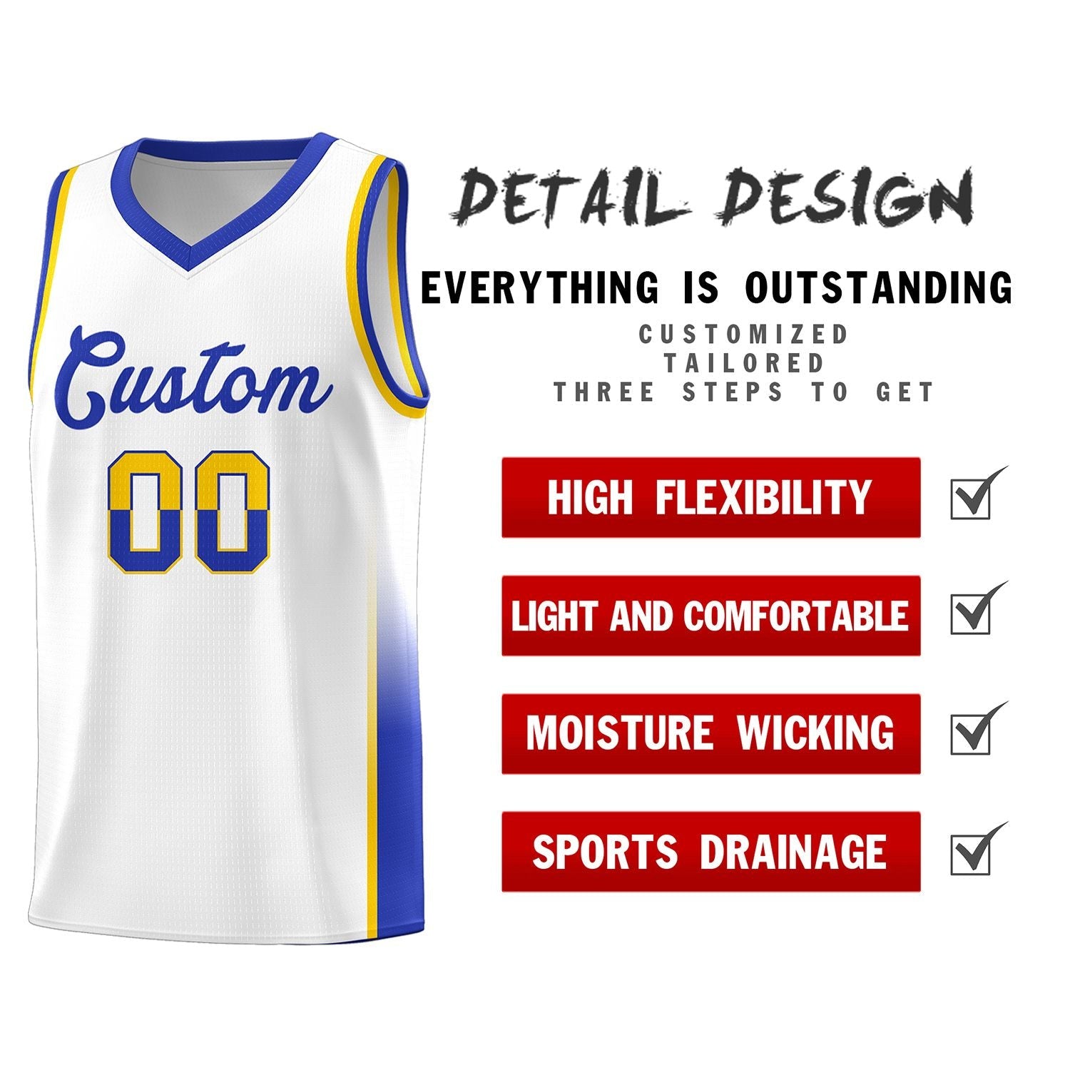 Custom White Gold-Royal Personalized Two Tone Font Sports Uniform Basketball Jersey