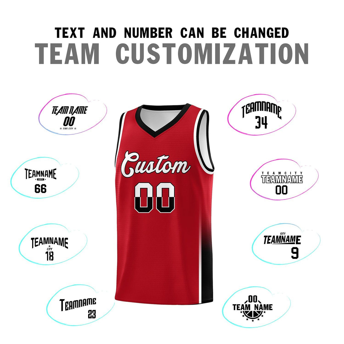 Custom Red White-Black Personalized Two Tone Font Sports Uniform Basketball Jersey