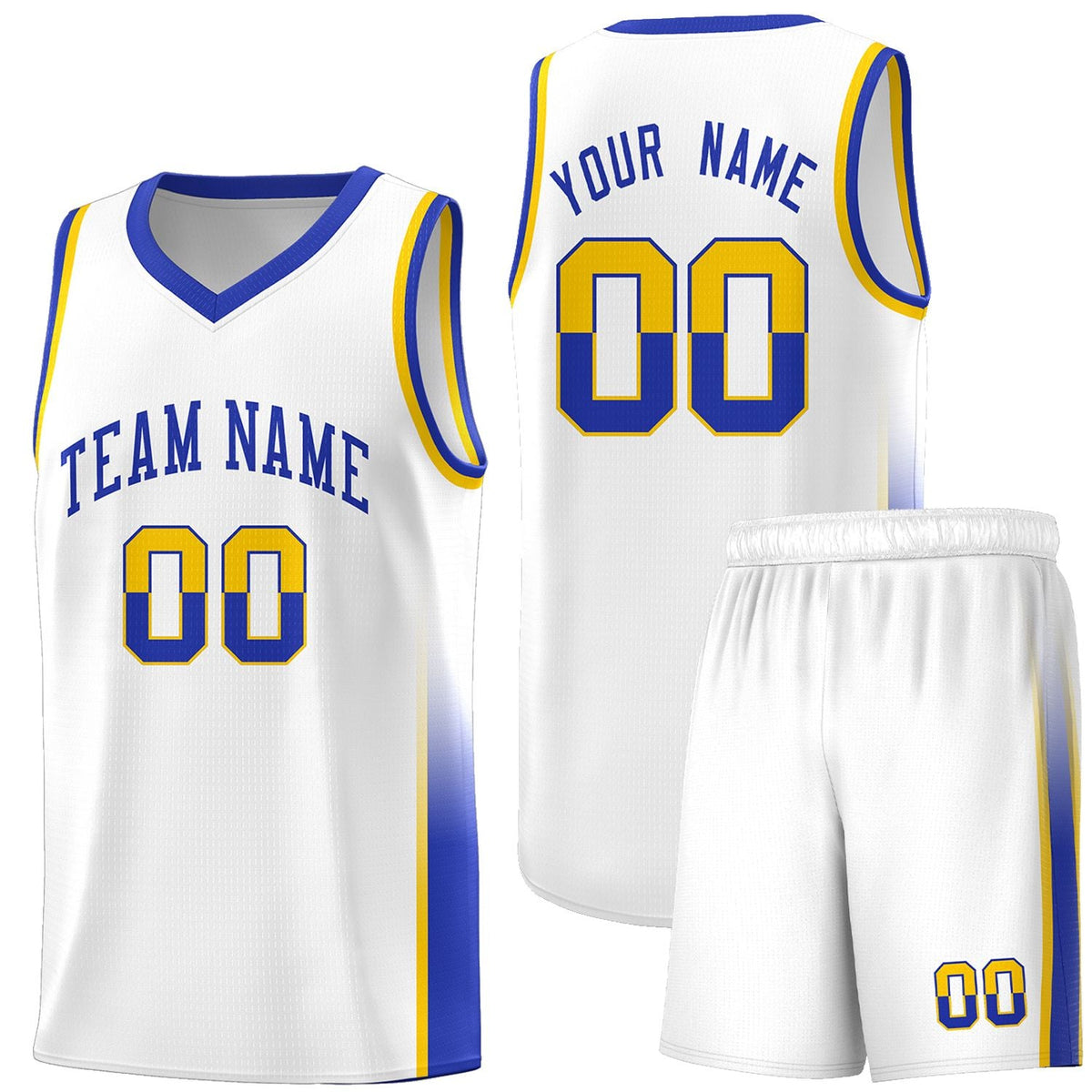 Custom White Gold-Royal Personalized Two Tone Font Sports Uniform Basketball Jersey