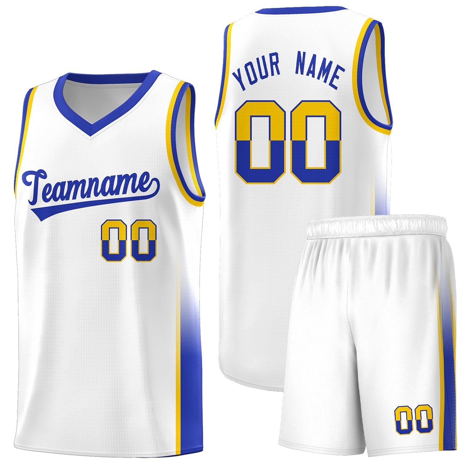 Custom White Gold-Royal Personalized Two Tone Font Sports Uniform Basketball Jersey