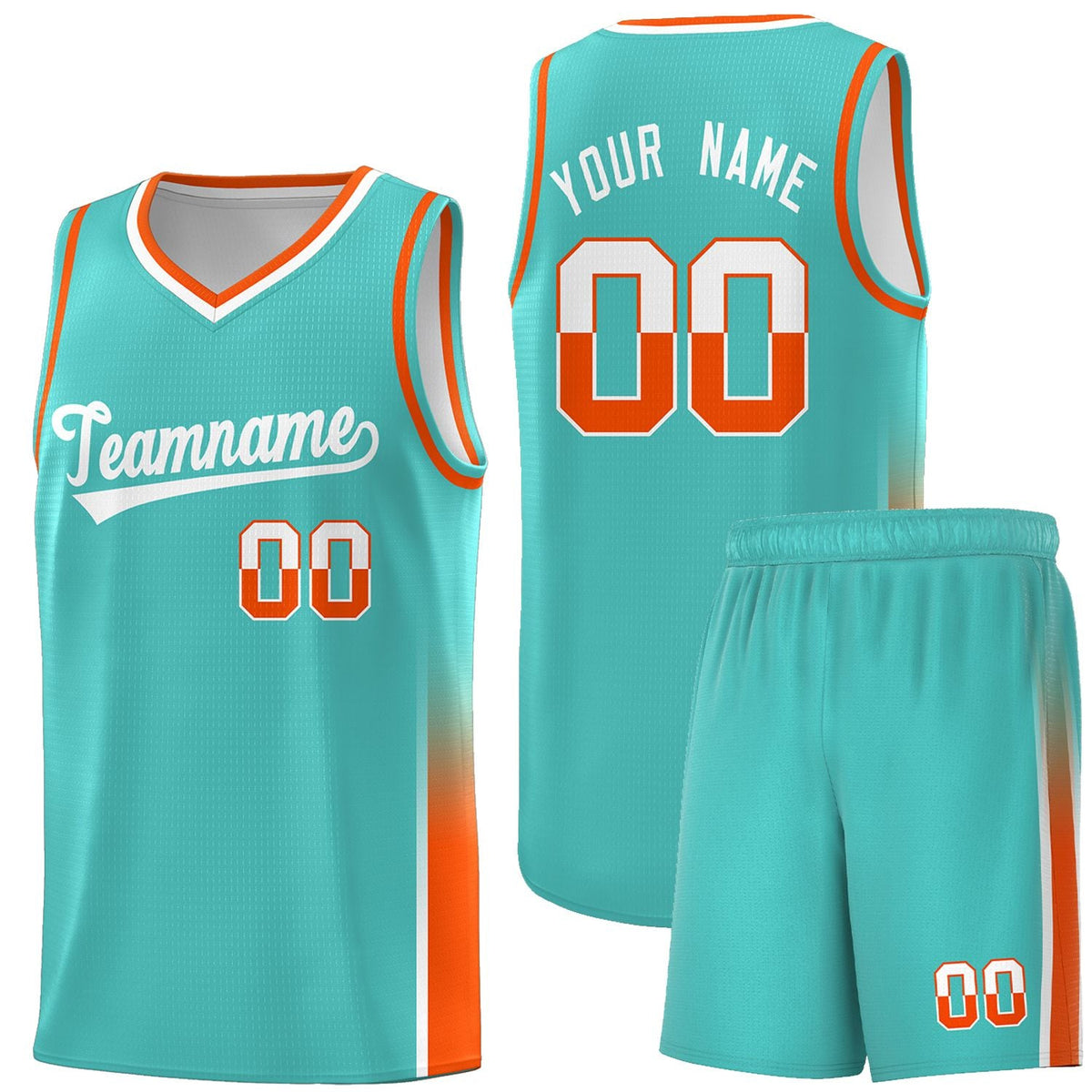 Custom Aqua White-Orange Personalized Two Tone Font Sports Uniform Basketball Jersey