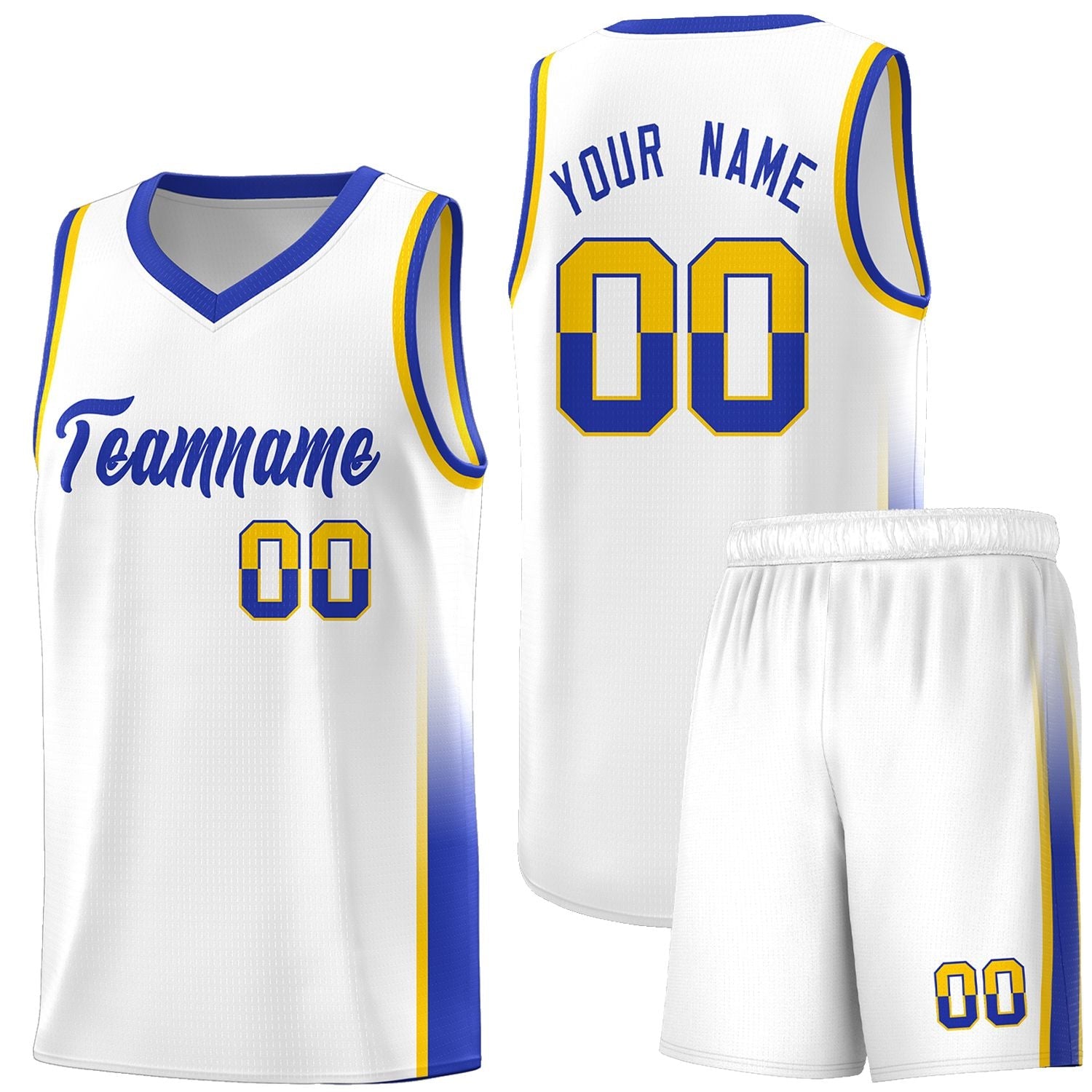 Custom White Gold-Royal Personalized Two Tone Font Sports Uniform Basketball Jersey