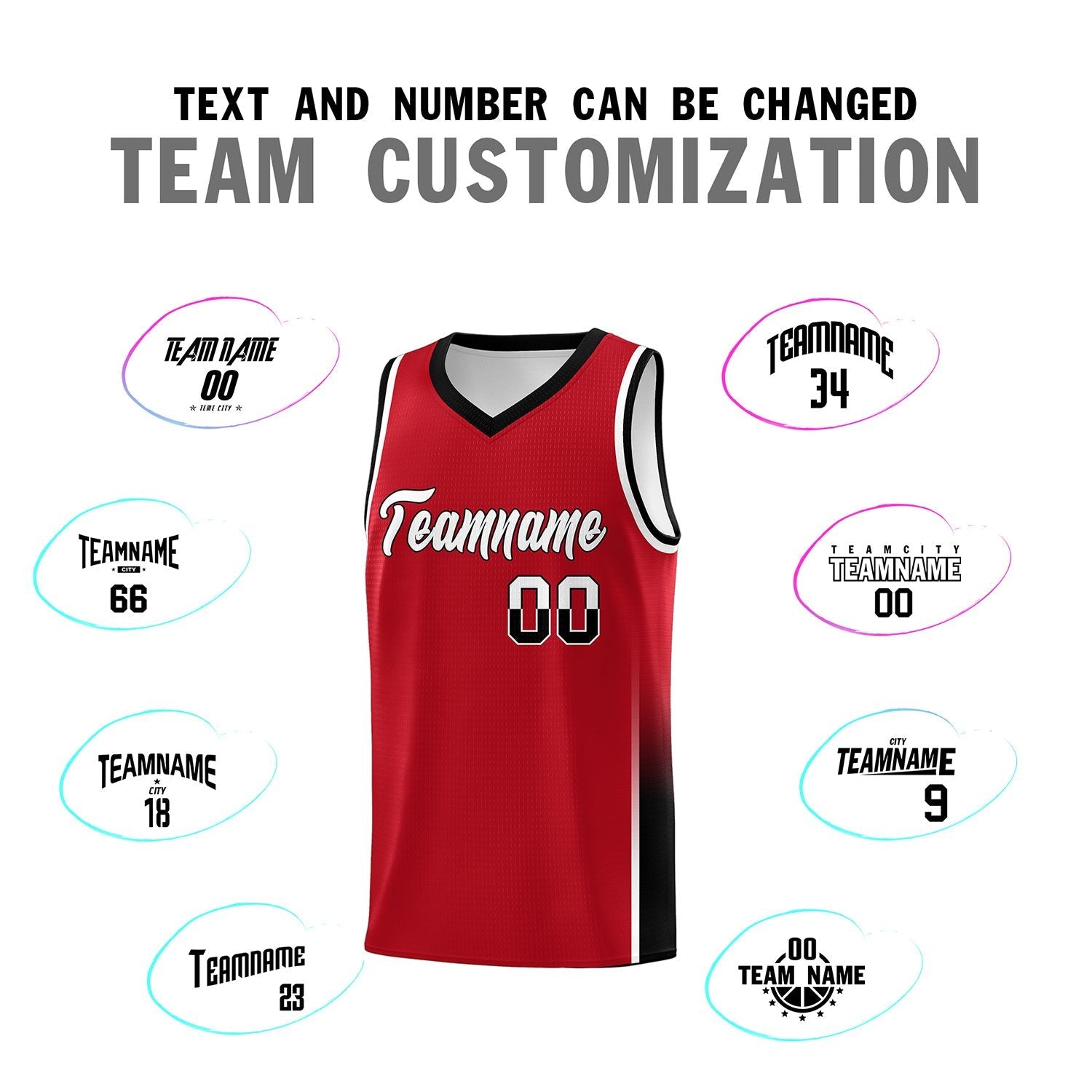 Custom Red White-Black Personalized Two Tone Font Sports Uniform Basketball Jersey
