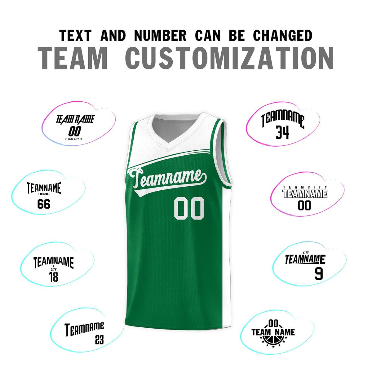 Custom Kelly Green White Color Block Sports Uniform Basketball Jersey