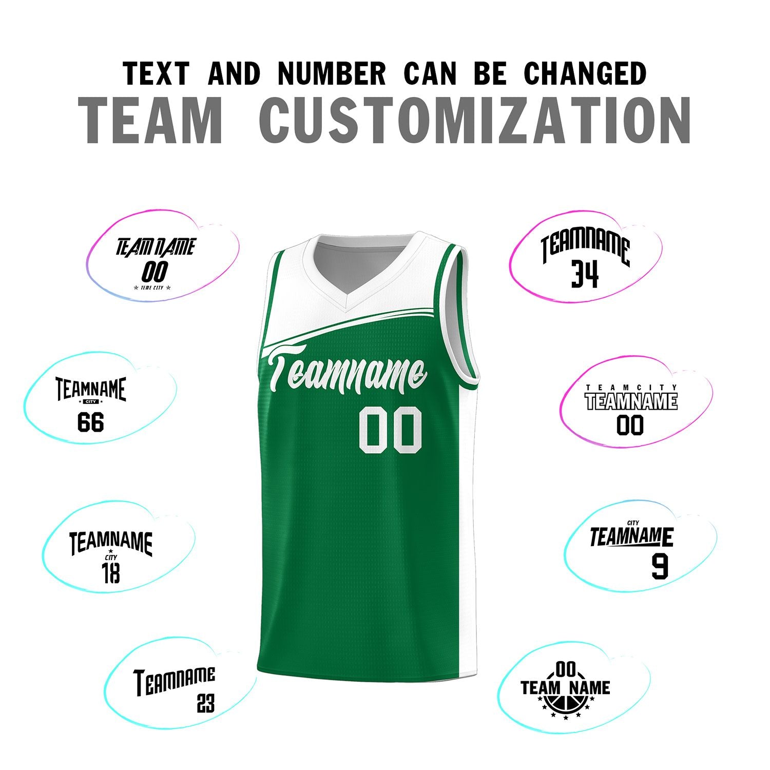 Custom Kelly Green White Color Block Sports Uniform Basketball Jersey