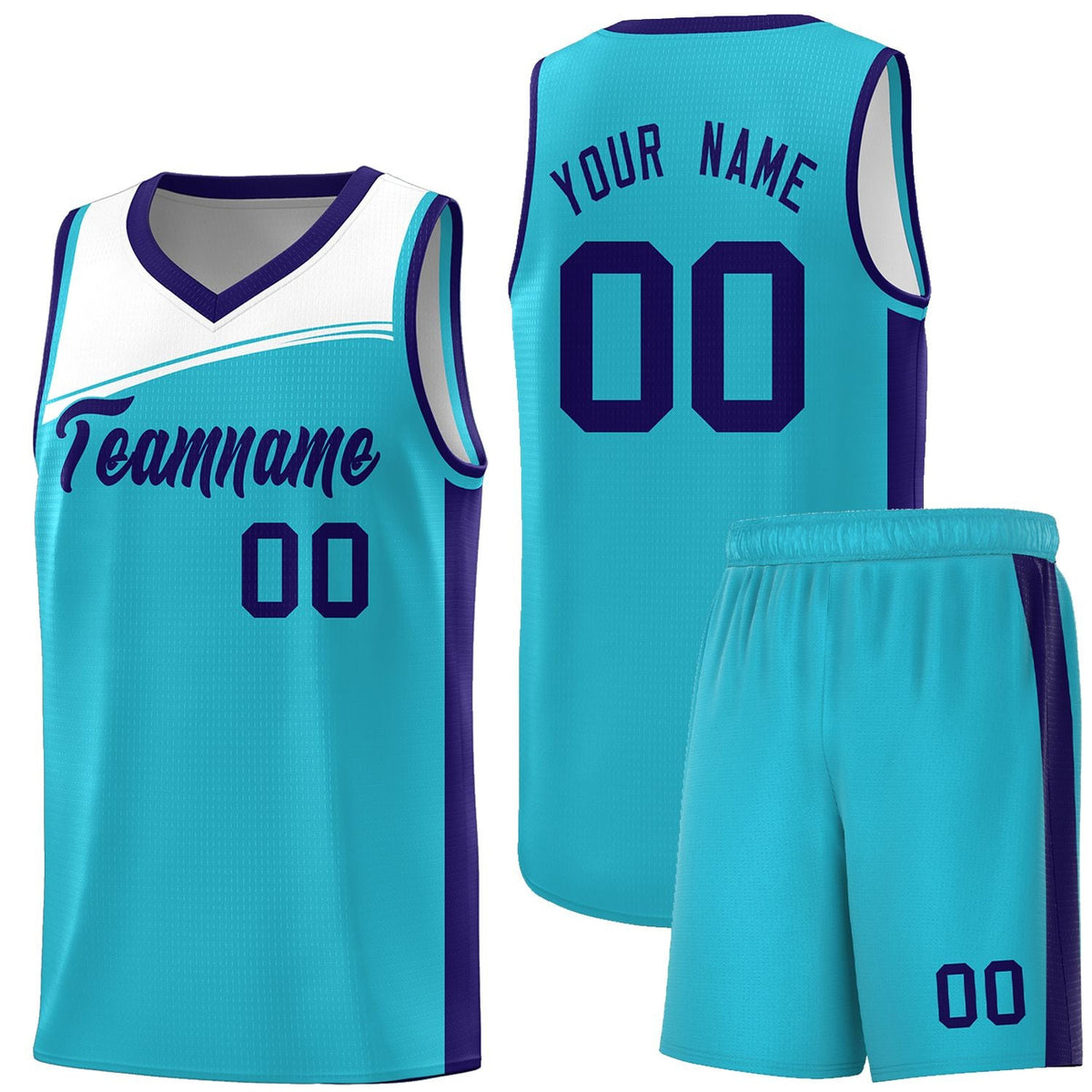 Custom Sky Blue White-Purple Color Block Sports Uniform Basketball Jersey