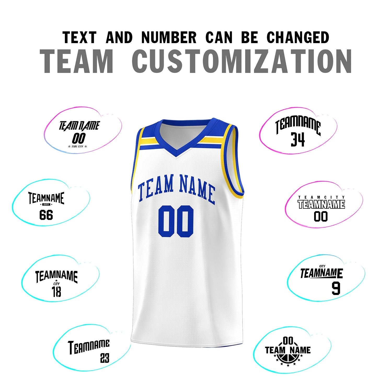 Custom White Royal-Gold Classic Sports Uniform Basketball Jersey