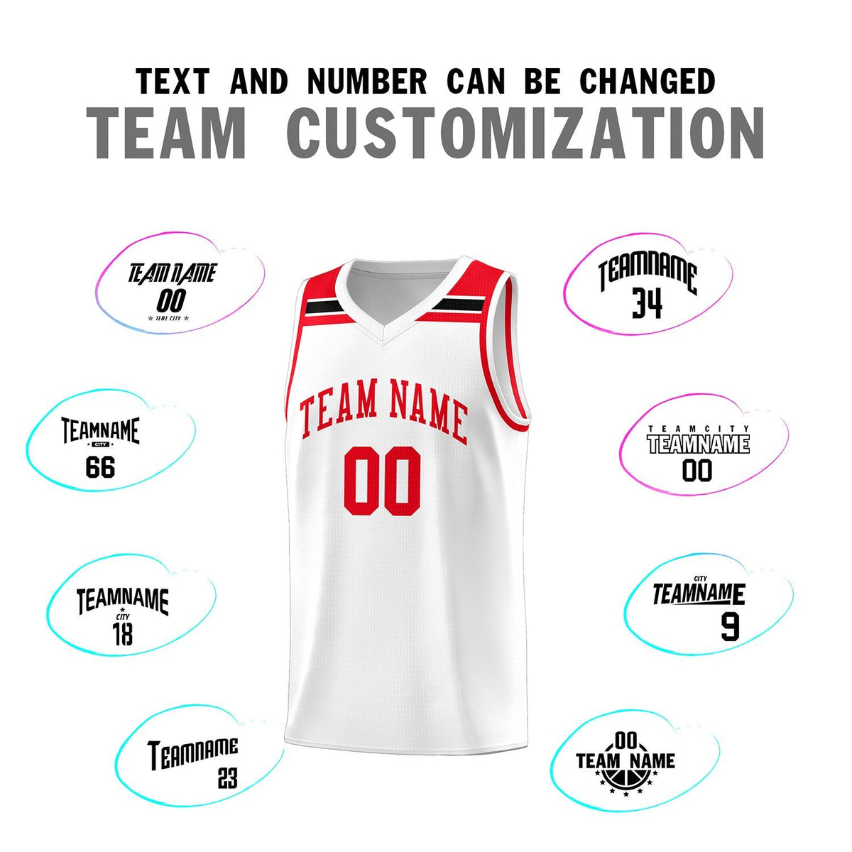 Custom White Red-Black Classic Sports Uniform Basketball Jersey
