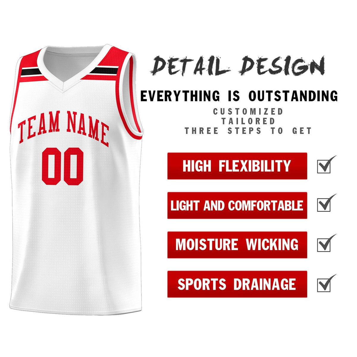 Custom White Red-Black Classic Sports Uniform Basketball Jersey