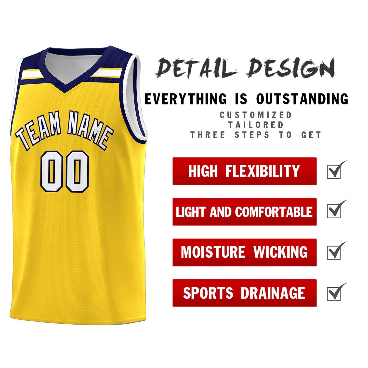Custom Gold White-Navy Classic Sports Uniform Basketball Jersey