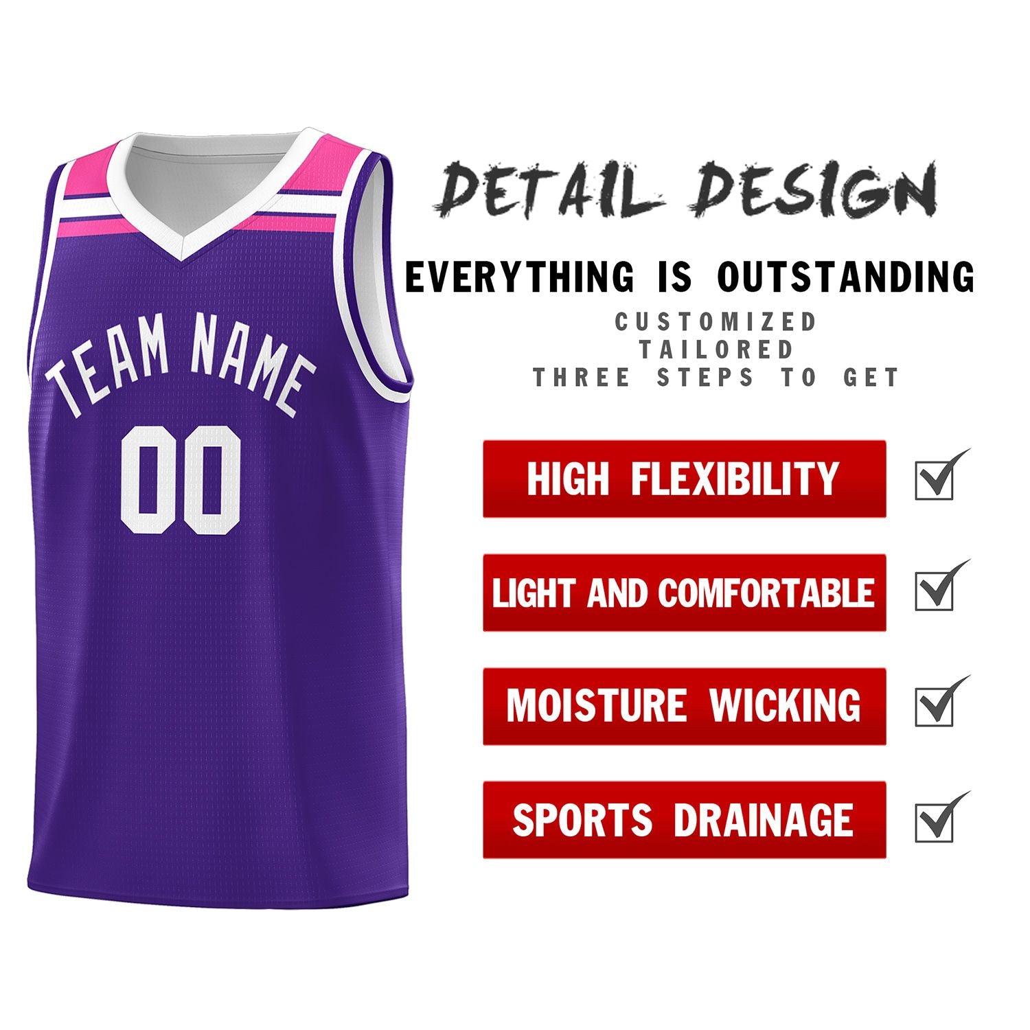 Custom Purple White-Pink Classic Sports Uniform Basketball Jersey