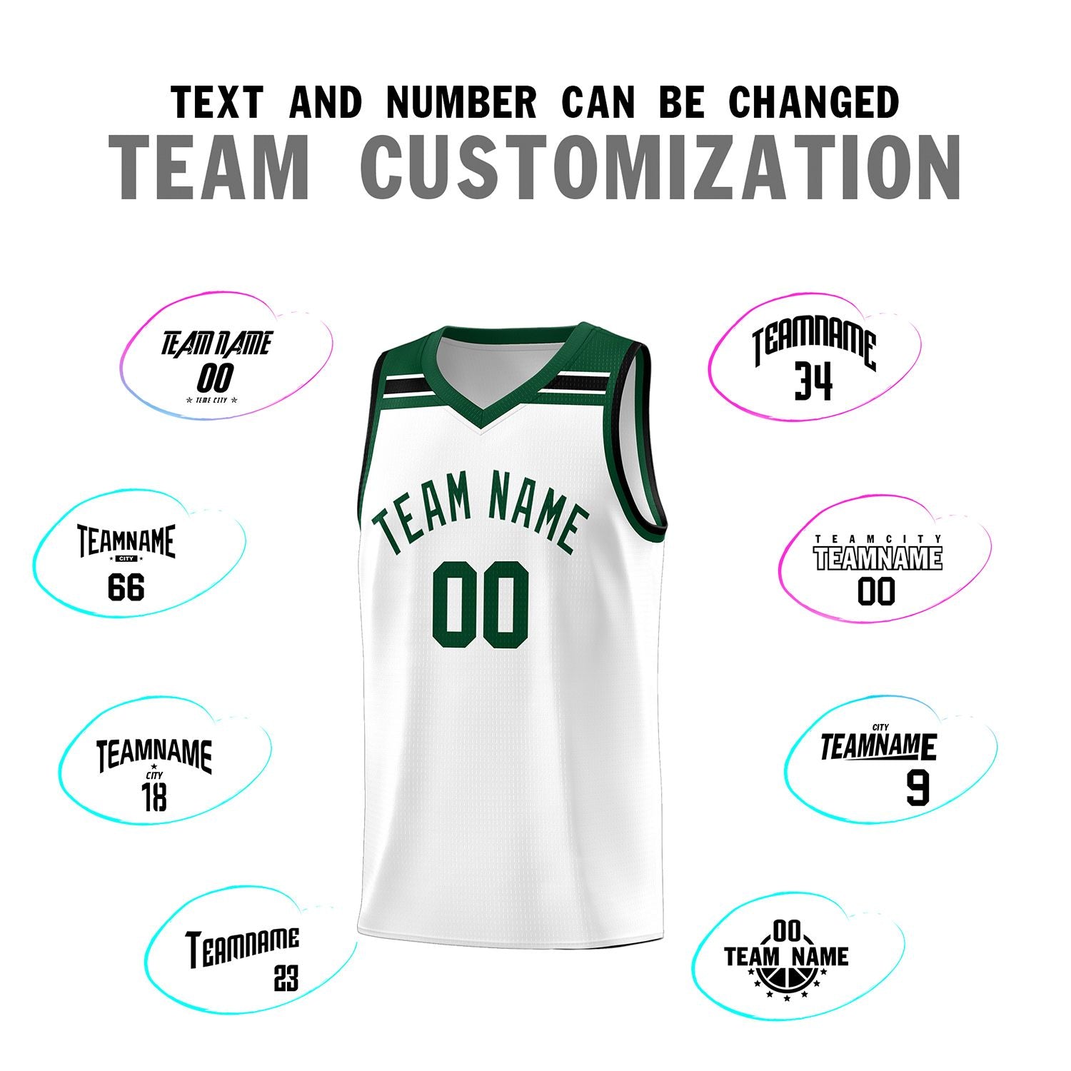 Custom White Green-White Classic Sports Uniform Basketball Jersey
