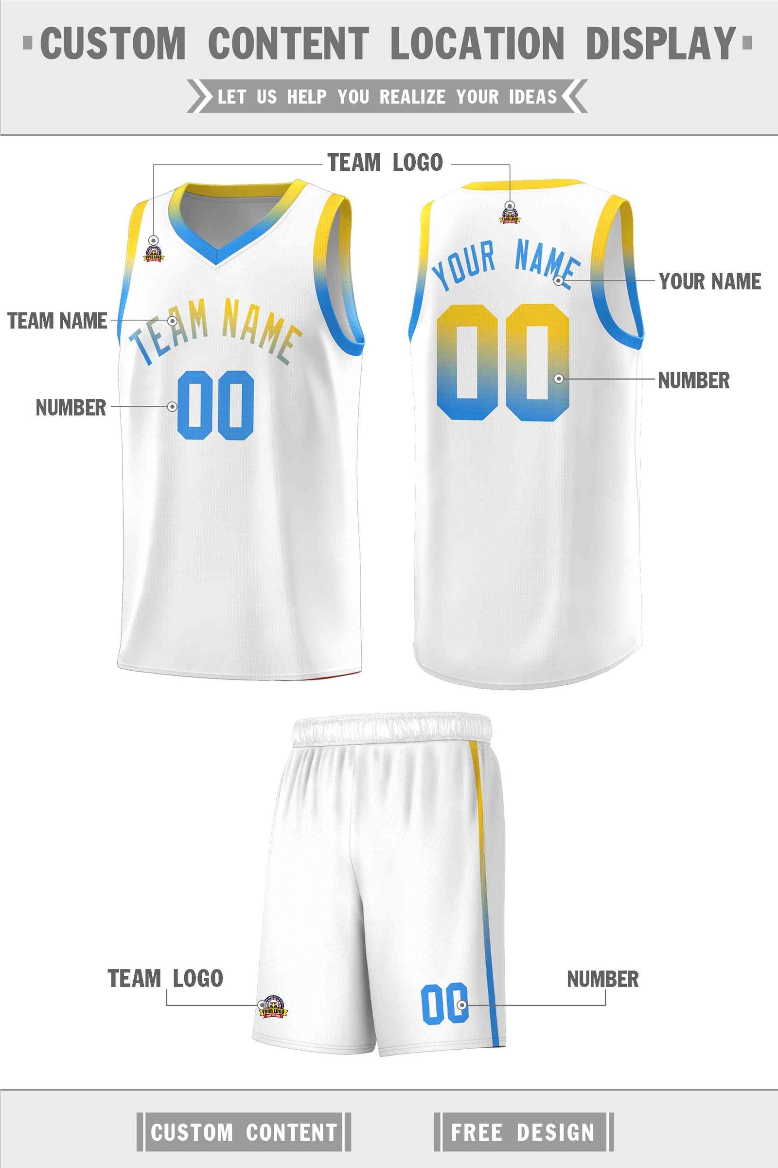 Custom White Personalized Gradient Font Sports Uniform Basketball Jersey