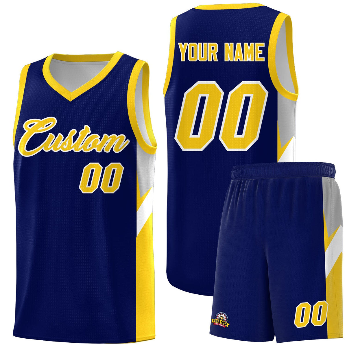 Custom Navy Gold Side Design Sets Sports Uniform Basketball Jersey