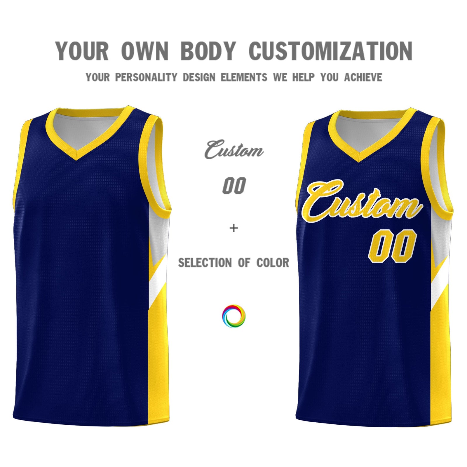 Custom Navy Gold Side Design Sets Sports Uniform Basketball Jersey