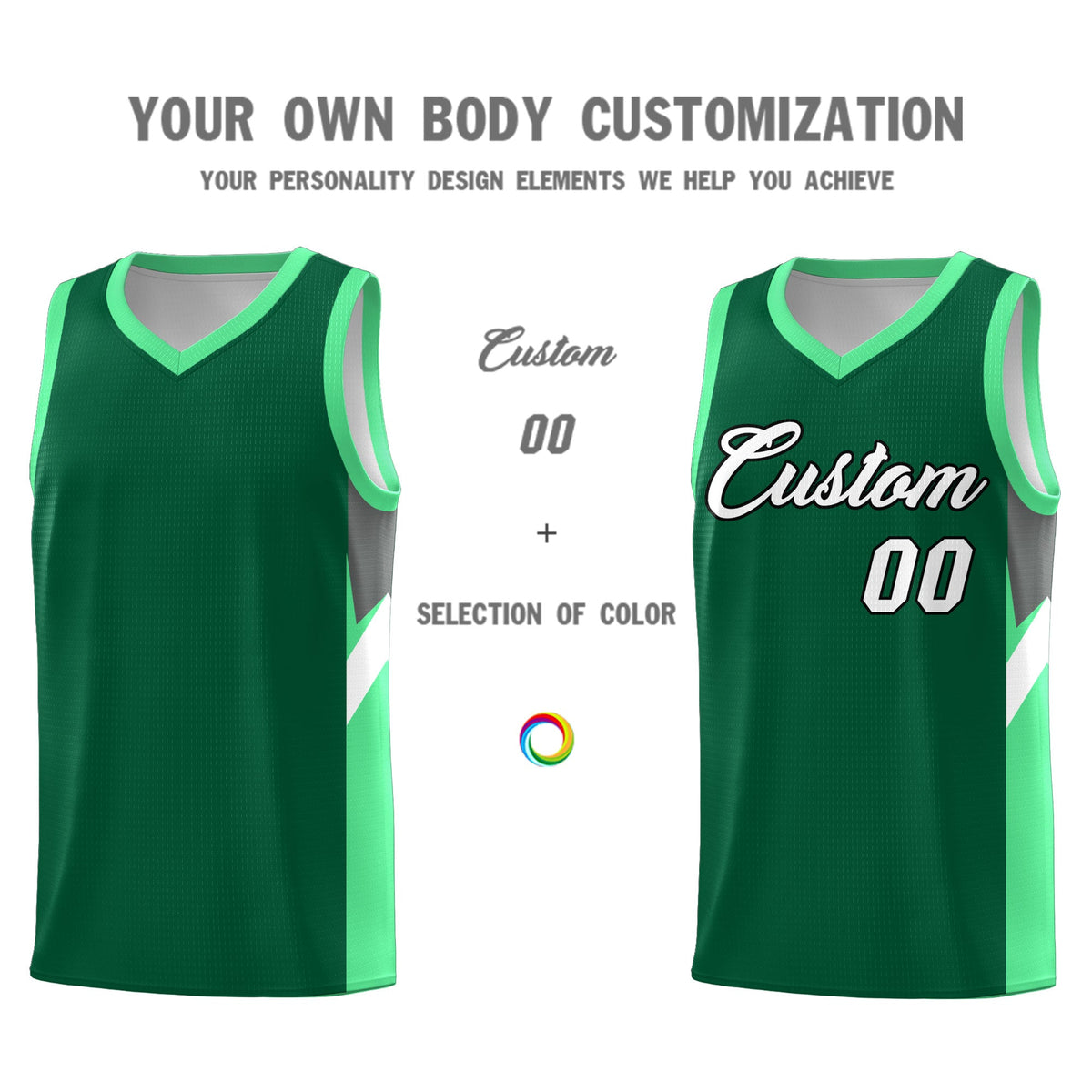 Custom Kelly Green Bright Green Side Design Sets Sports Uniform Basketball Jersey
