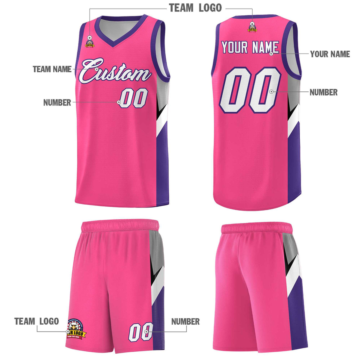 Custom Pink Purple Side Design Sets Sports Uniform Basketball Jersey