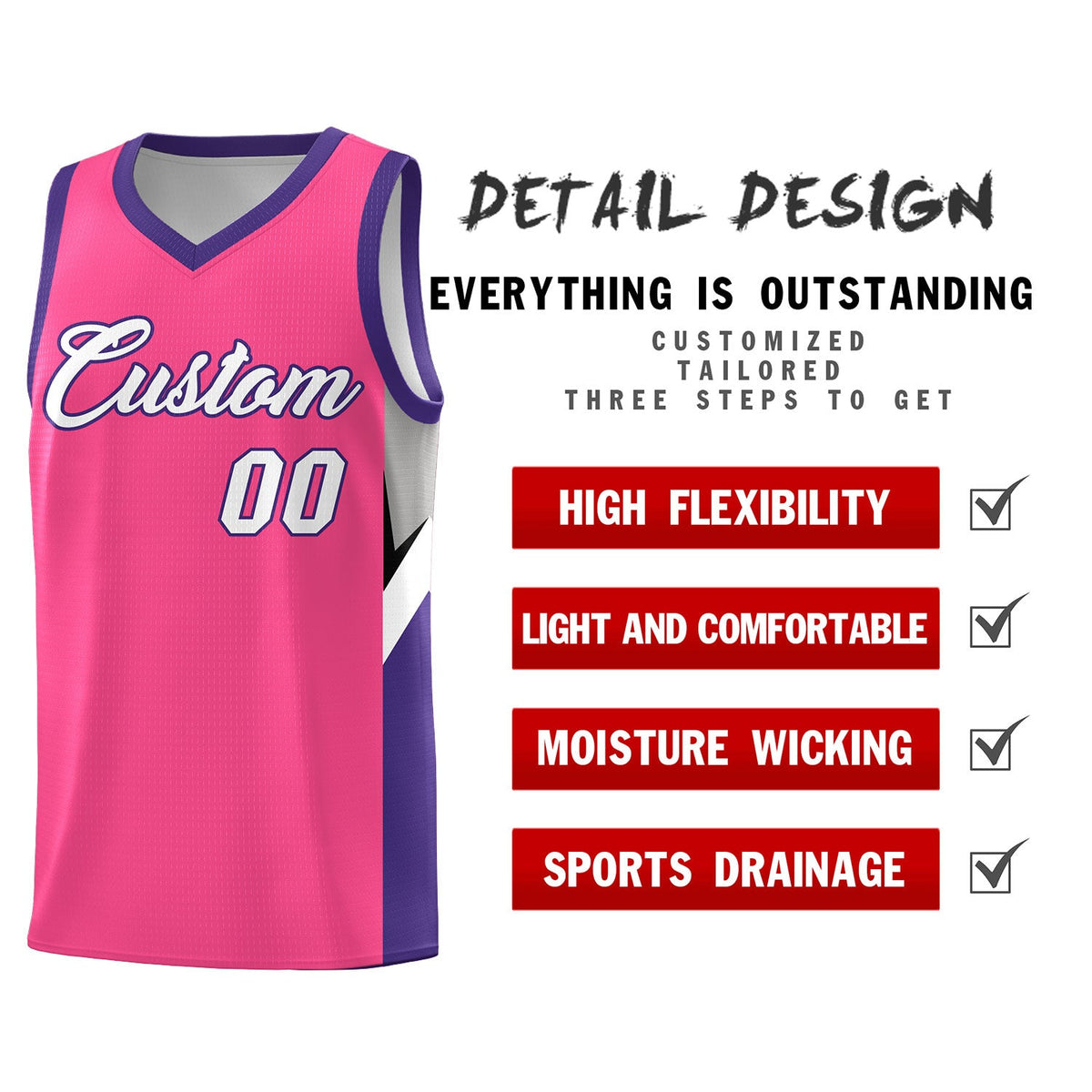 Custom Pink Purple Side Design Sets Sports Uniform Basketball Jersey