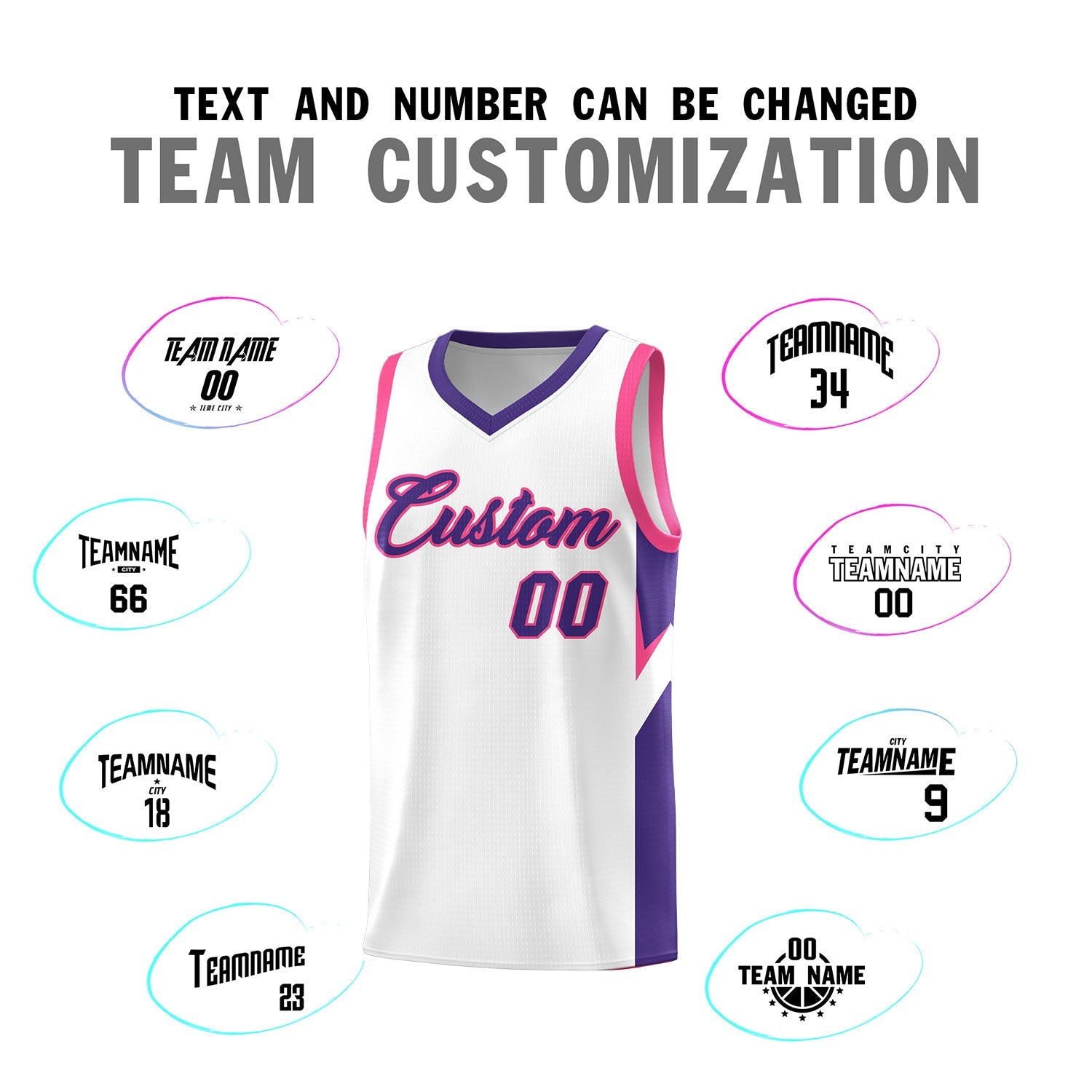 Custom White Purple Side Design Sets Sports Uniform Basketball Jersey