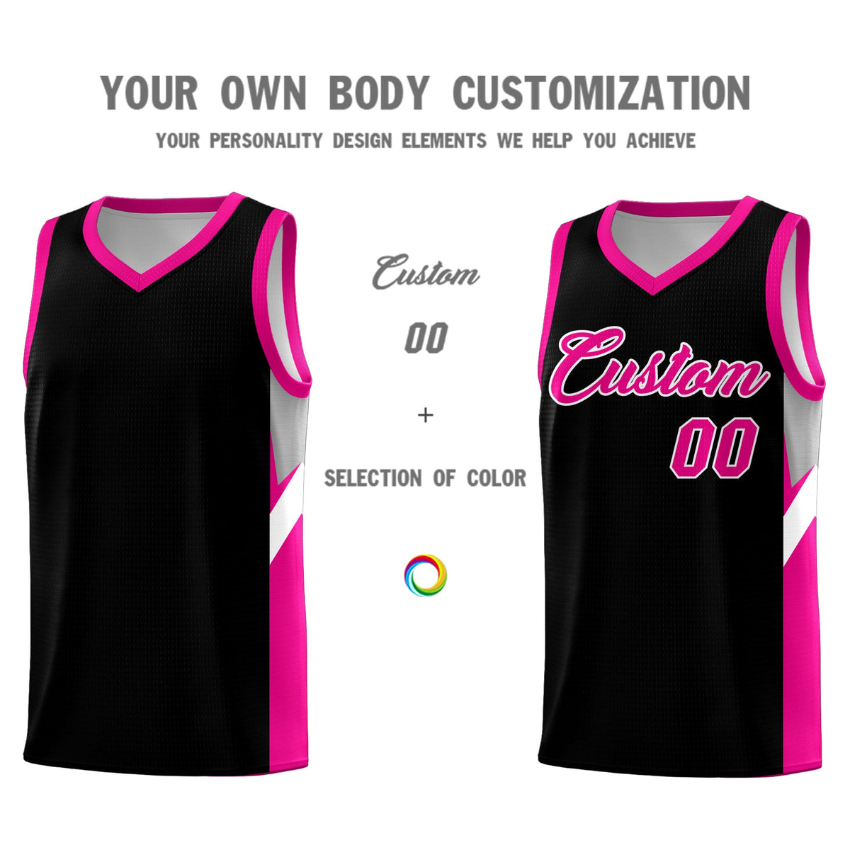 Custom Black Pink Side Design Sets Sports Uniform Basketball Jersey