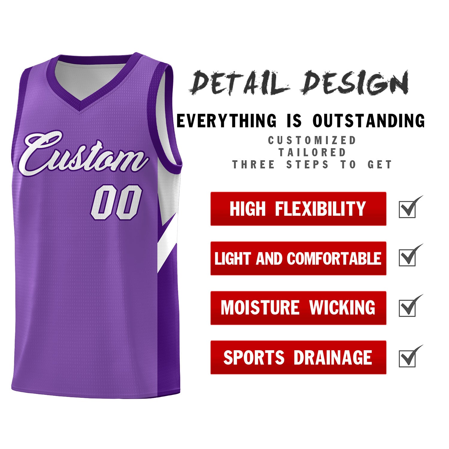 Custom Light Purple Purple Side Design Sets Sports Uniform Basketball Jersey