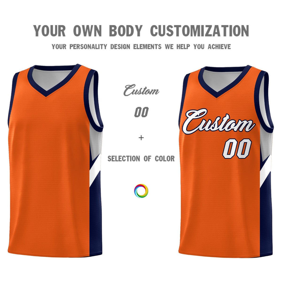Custom Orange Navy Side Design Sets Sports Uniform Basketball Jersey