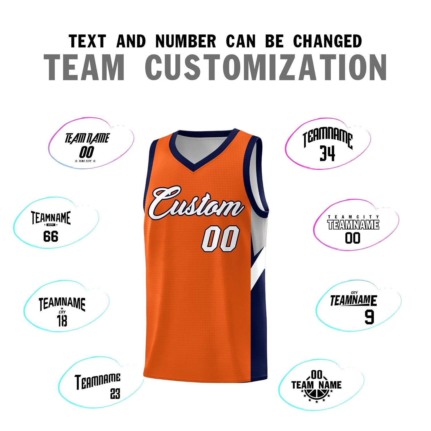 Custom Orange Navy Side Design Sets Sports Uniform Basketball Jersey