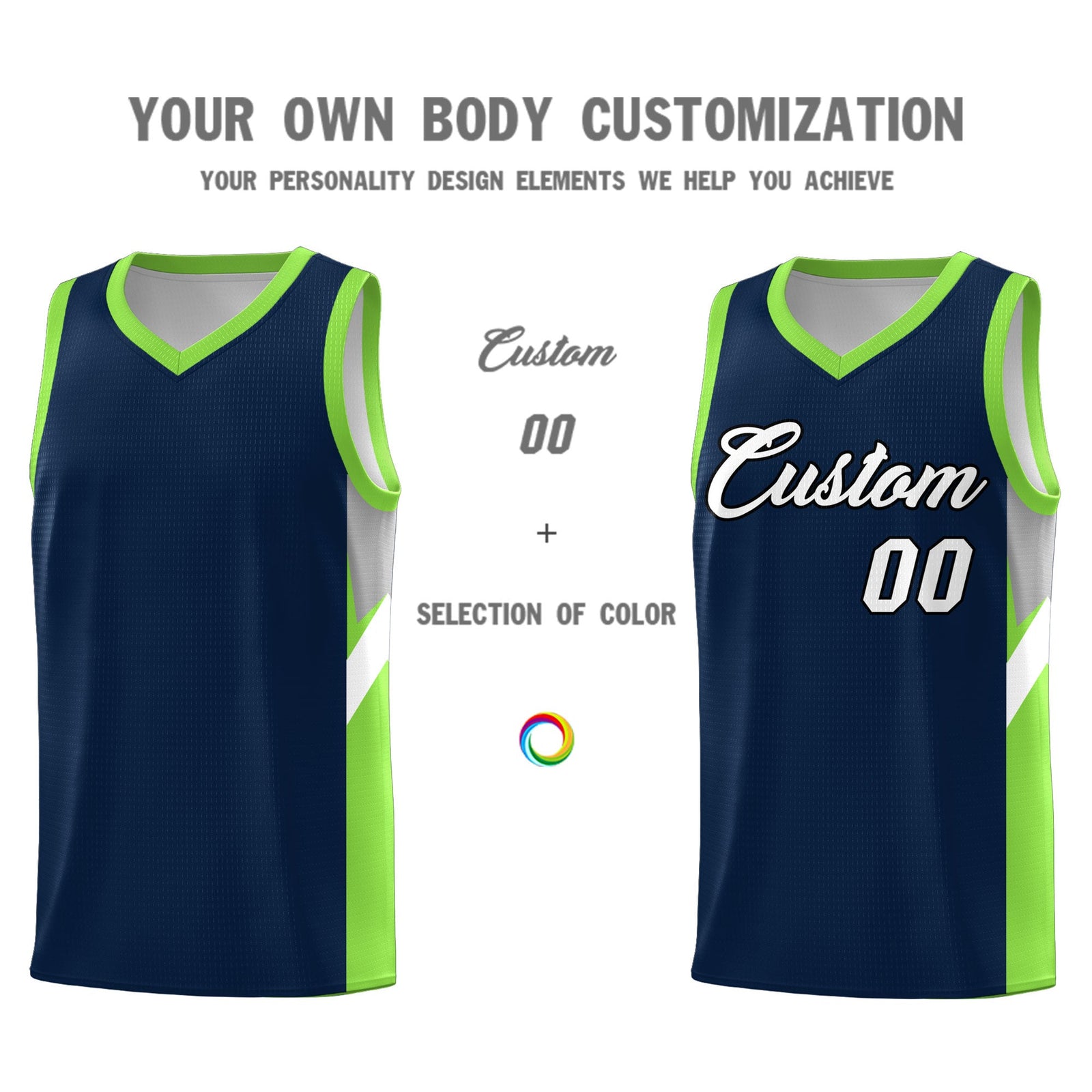 Custom Navy Neon Green Side Design Sets Sports Uniform Basketball Jersey
