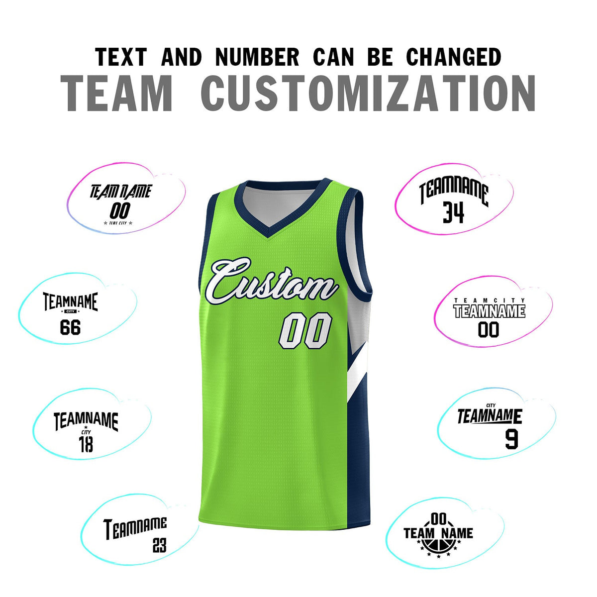 Custom Neon Green Navy Side Design Sets Sports Uniform Basketball Jersey