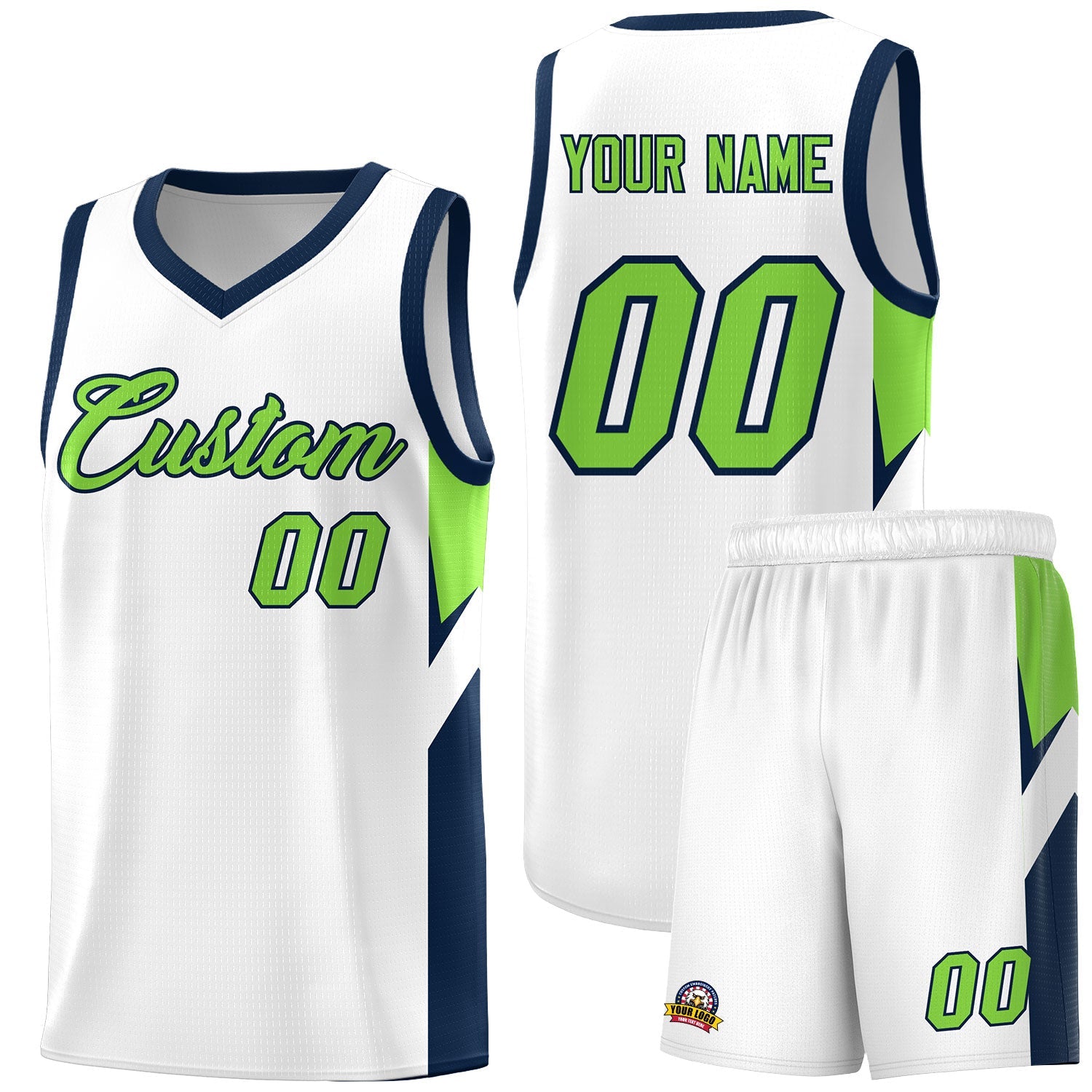 Custom White Navy Side Design Sets Sports Uniform Basketball Jersey