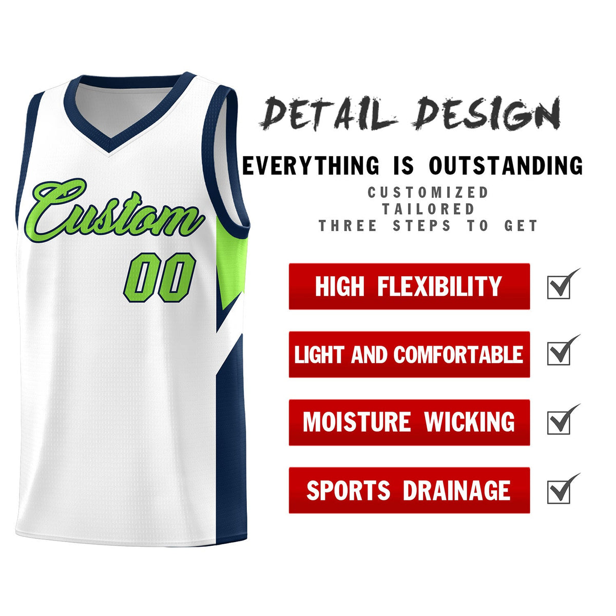 Custom White Navy Side Design Sets Sports Uniform Basketball Jersey