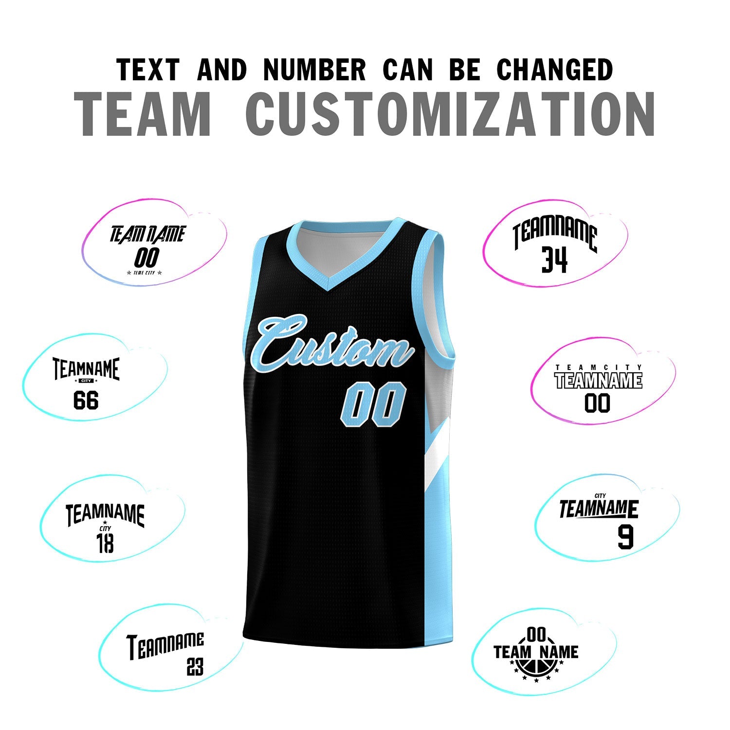 Custom Black Light Blue Side Design Sets Sports Uniform Basketball Jersey