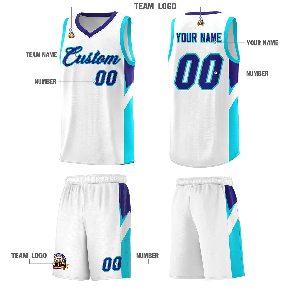 Custom White Royal Side Design Sets Sports Uniform Basketball Jersey