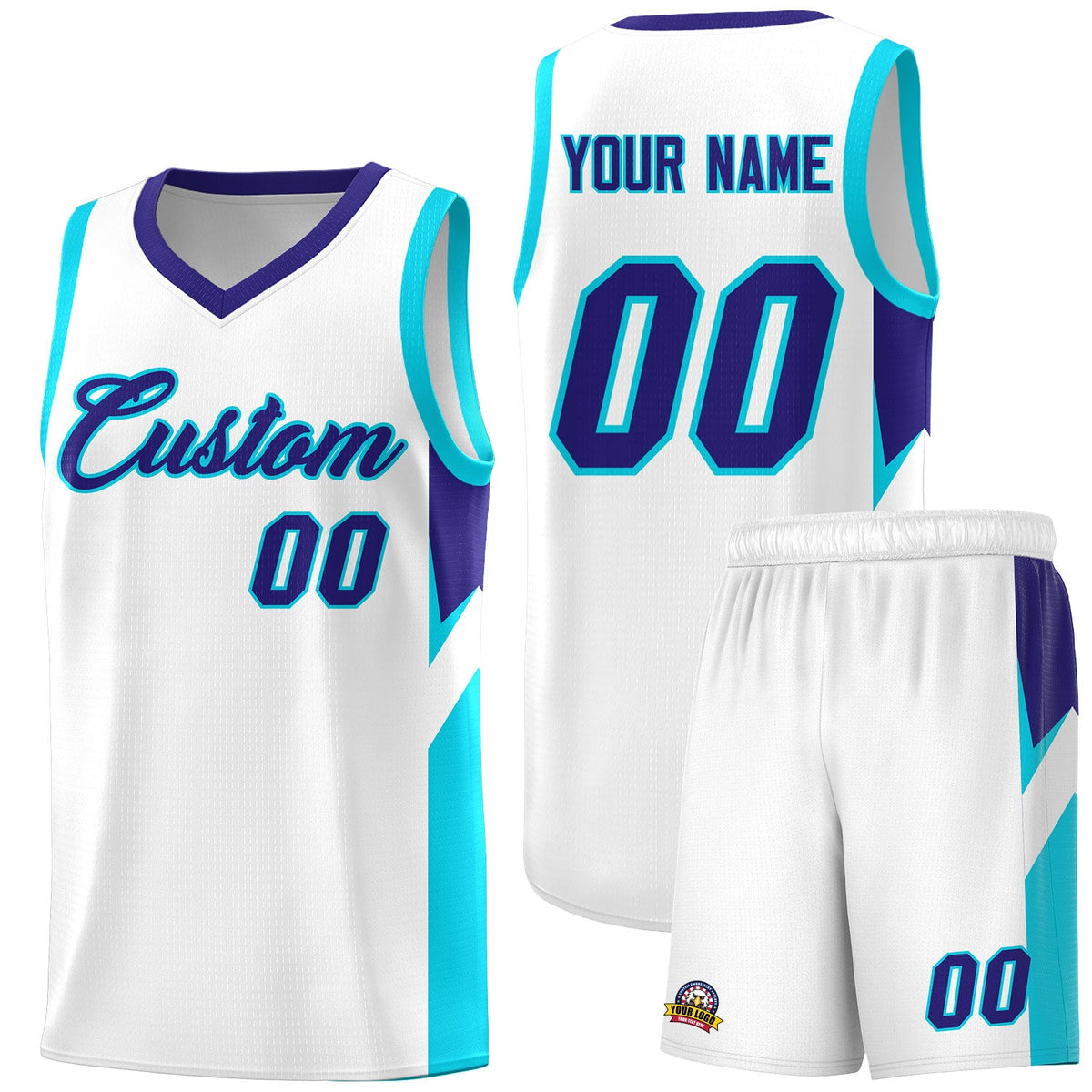Custom White Royal Side Design Sets Sports Uniform Basketball Jersey