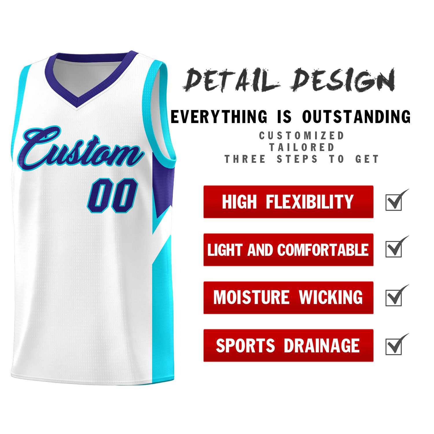 Custom White Royal Side Design Sets Sports Uniform Basketball Jersey