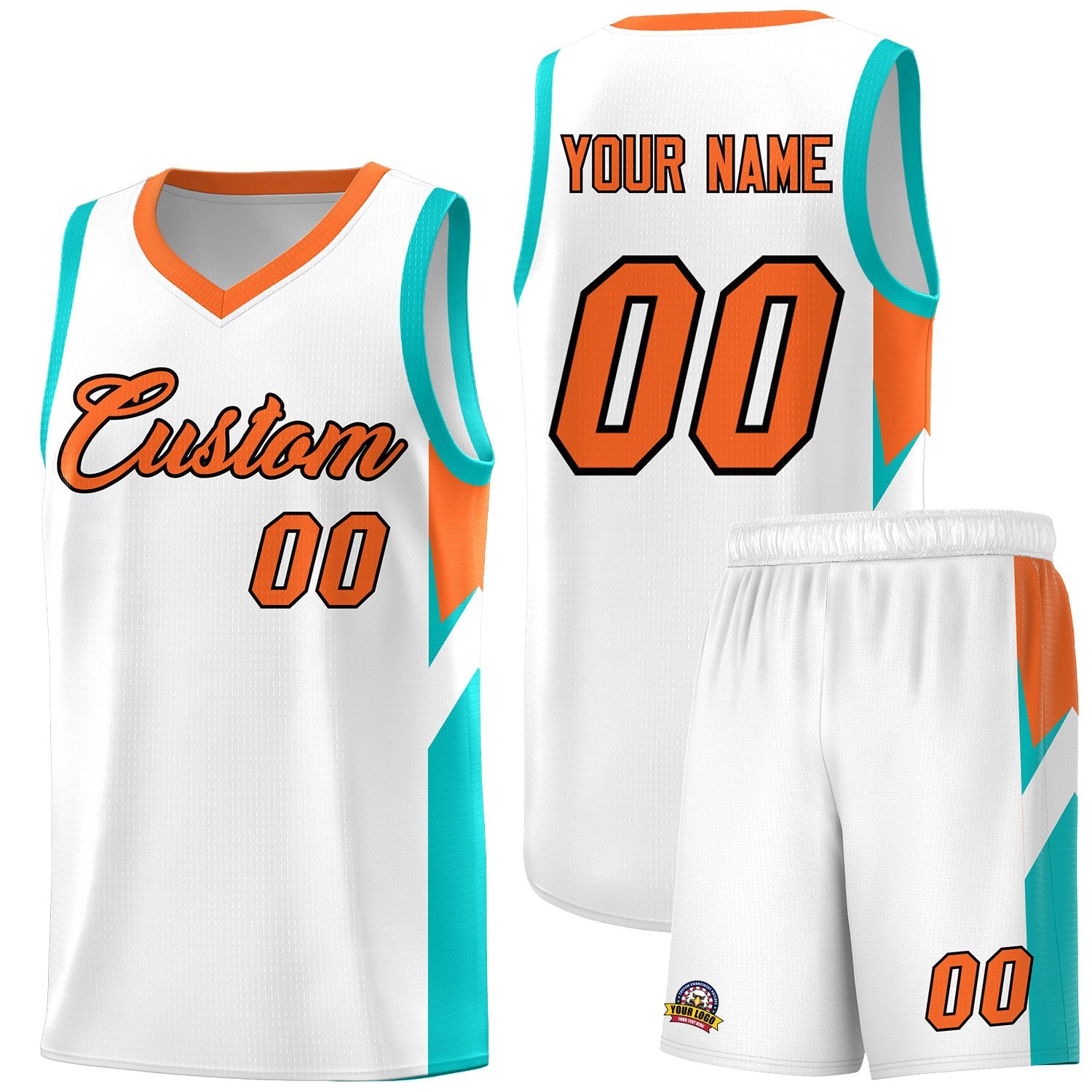 Custom White Orange Side Design Sets Sports Uniform Basketball Jersey