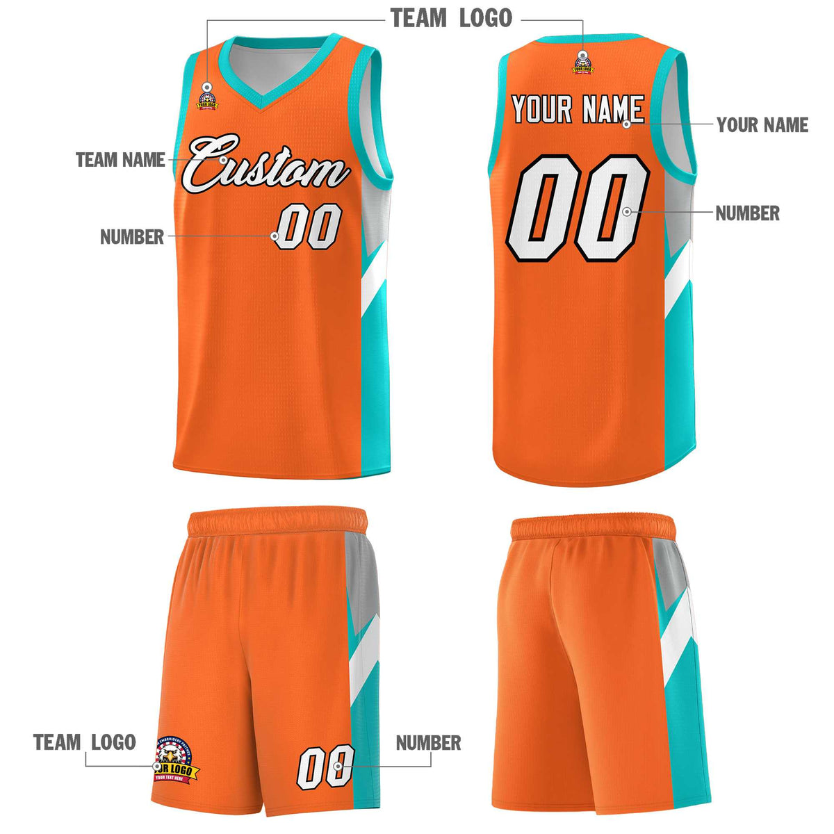 Custom Orange Aqua Side Design Sets Sports Uniform Basketball Jersey