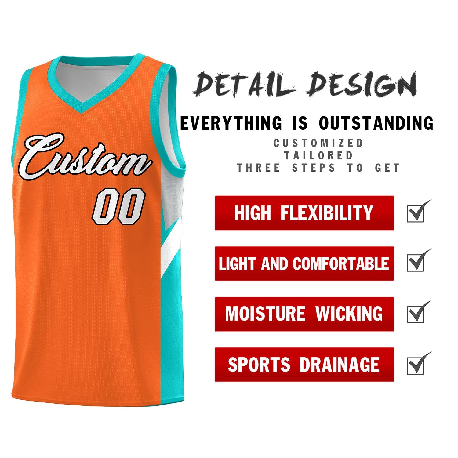 Custom Orange Aqua Side Design Sets Sports Uniform Basketball Jersey