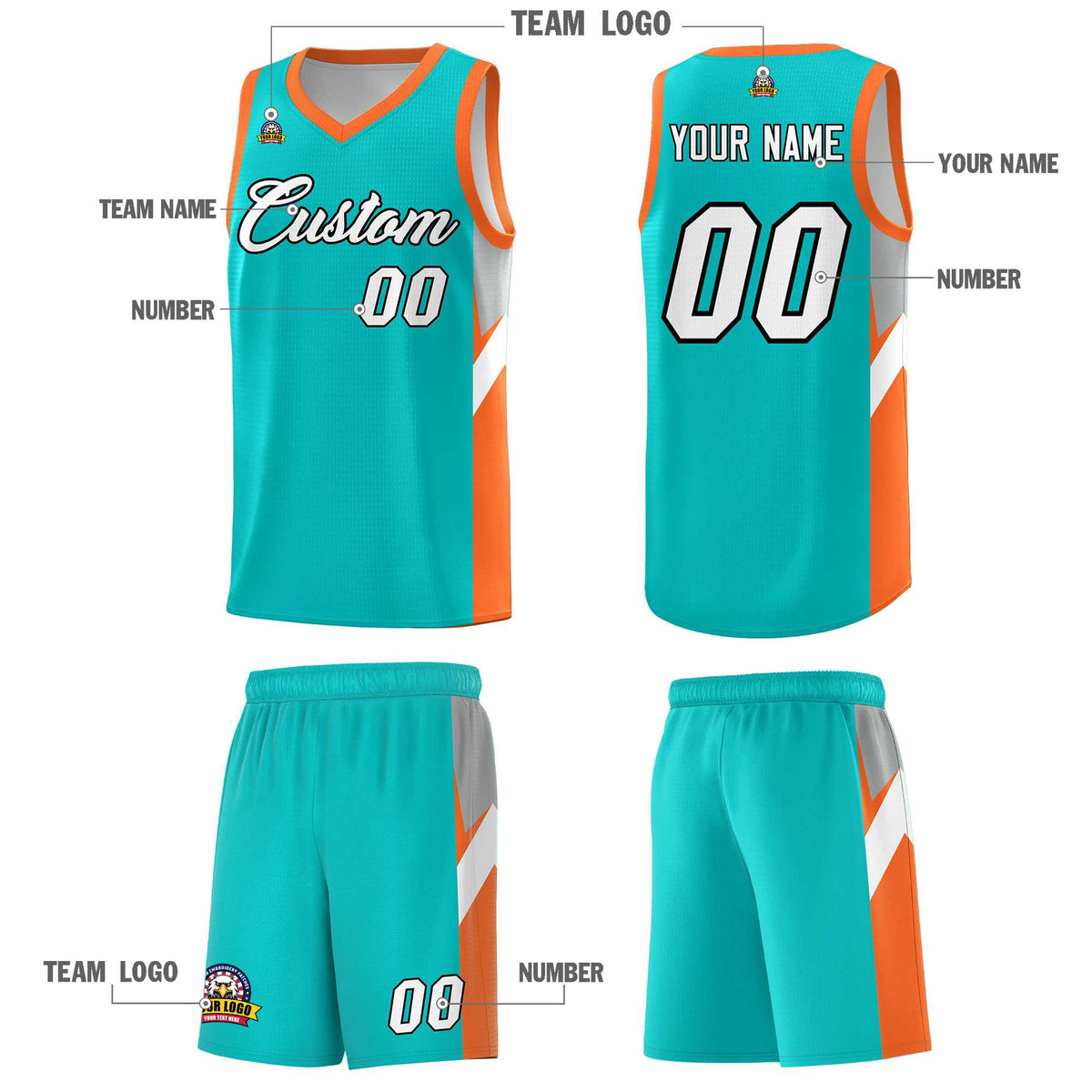 Custom Aqua Orange Side Design Sets Sports Uniform Basketball Jersey
