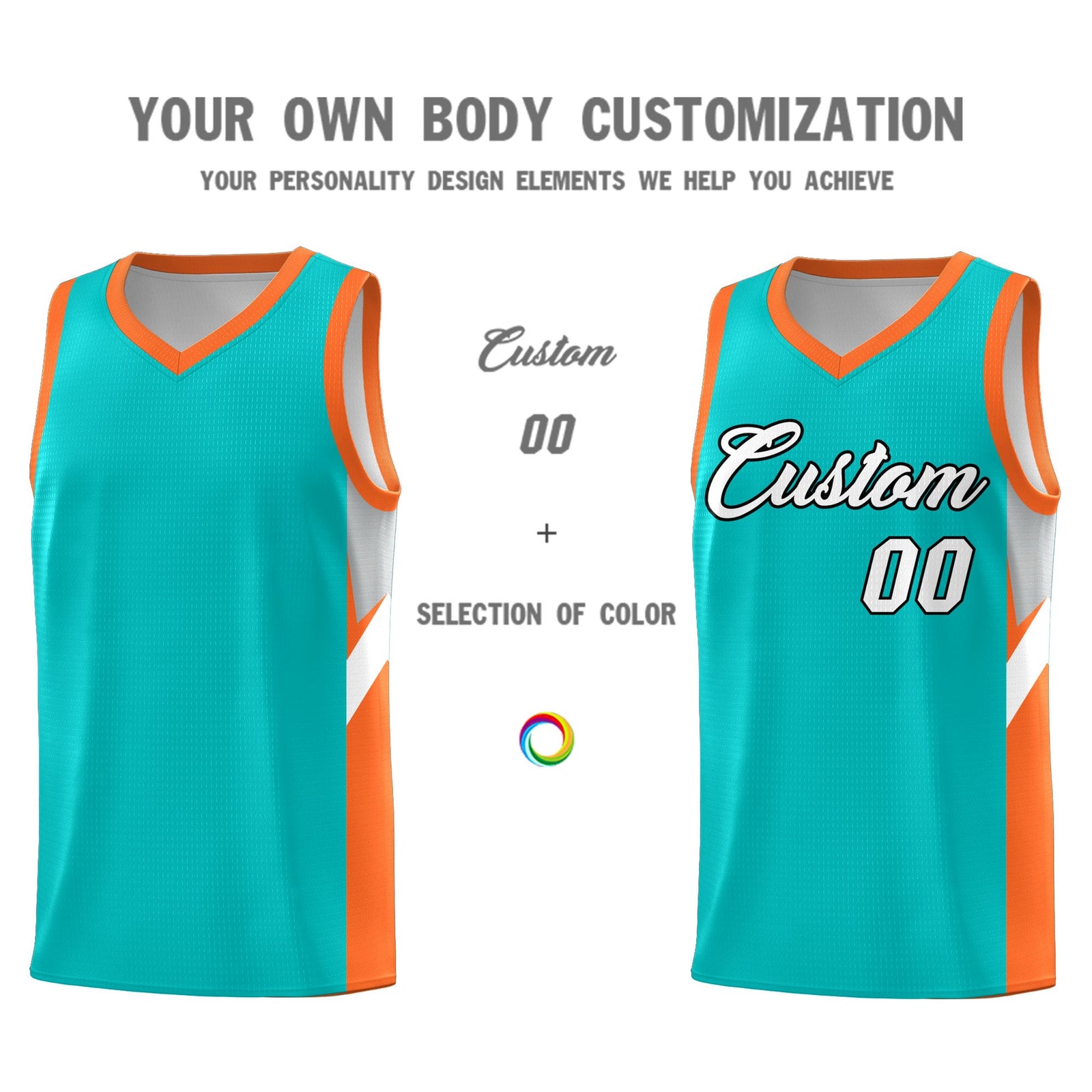 Custom Aqua Orange Side Design Sets Sports Uniform Basketball Jersey
